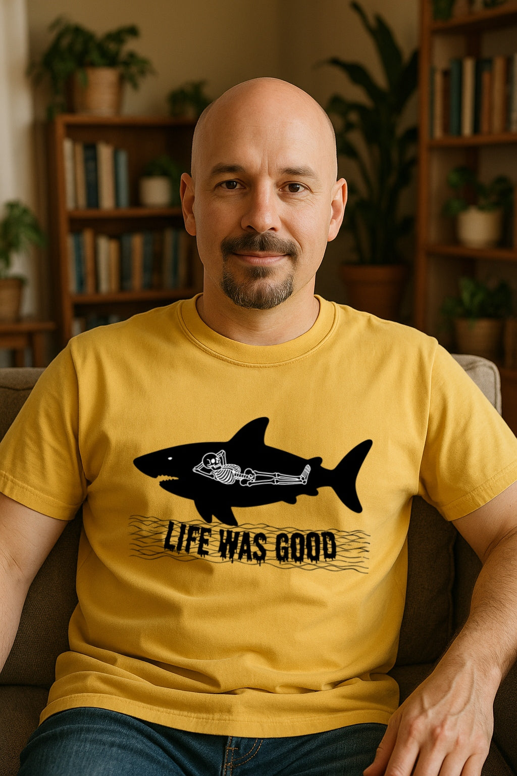 Aggressive Shark Skeleton T-Shirt - Halloween Funny Unisex Tee, Life Was Good, Comfort Colors Graphic Shirt