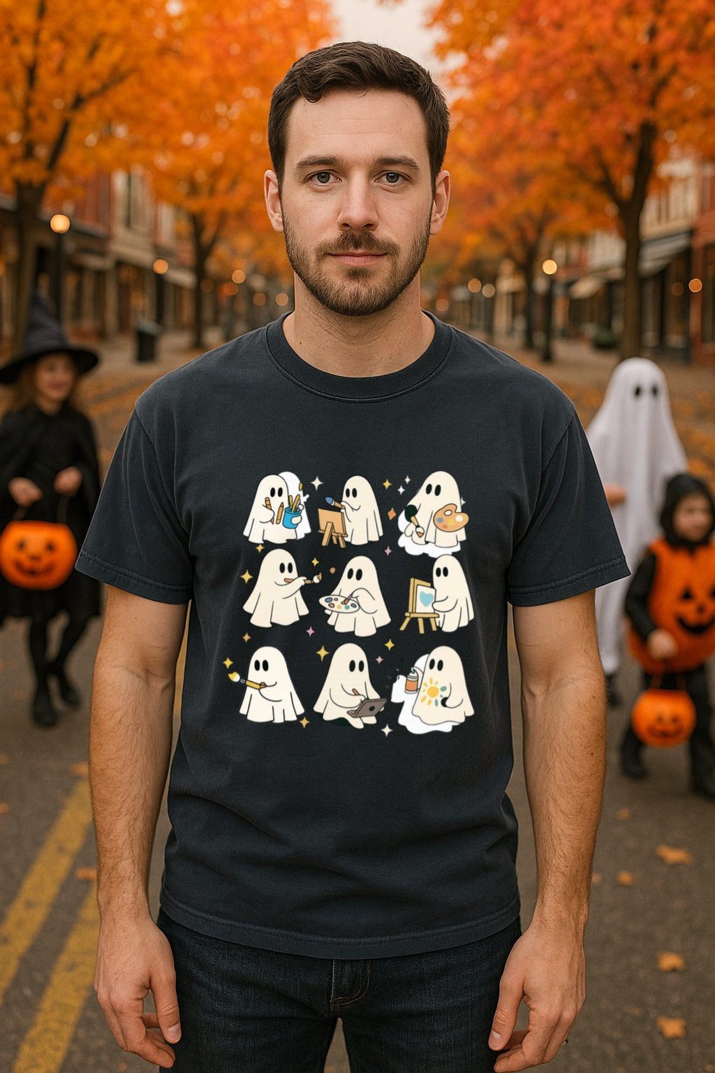 Artist Ghosts T-Shirt - Cute Ghosts Painting Halloween Shirt for Artists, Creative Souls - Unisex Garment-Dyed Tee