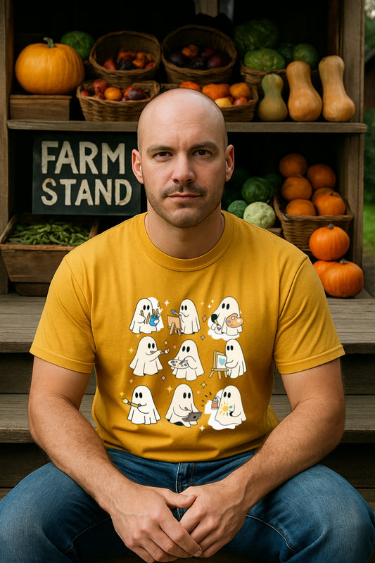 Artist Ghosts T-Shirt - Cute Ghosts Painting Halloween Shirt for Artists, Creative Souls - Unisex Garment-Dyed Tee