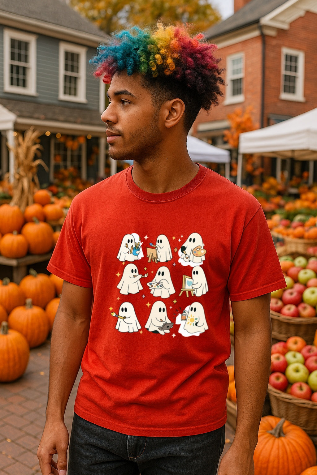 Artist Ghosts T-Shirt - Cute Ghosts Painting Halloween Shirt for Artists, Creative Souls - Unisex Garment-Dyed Tee