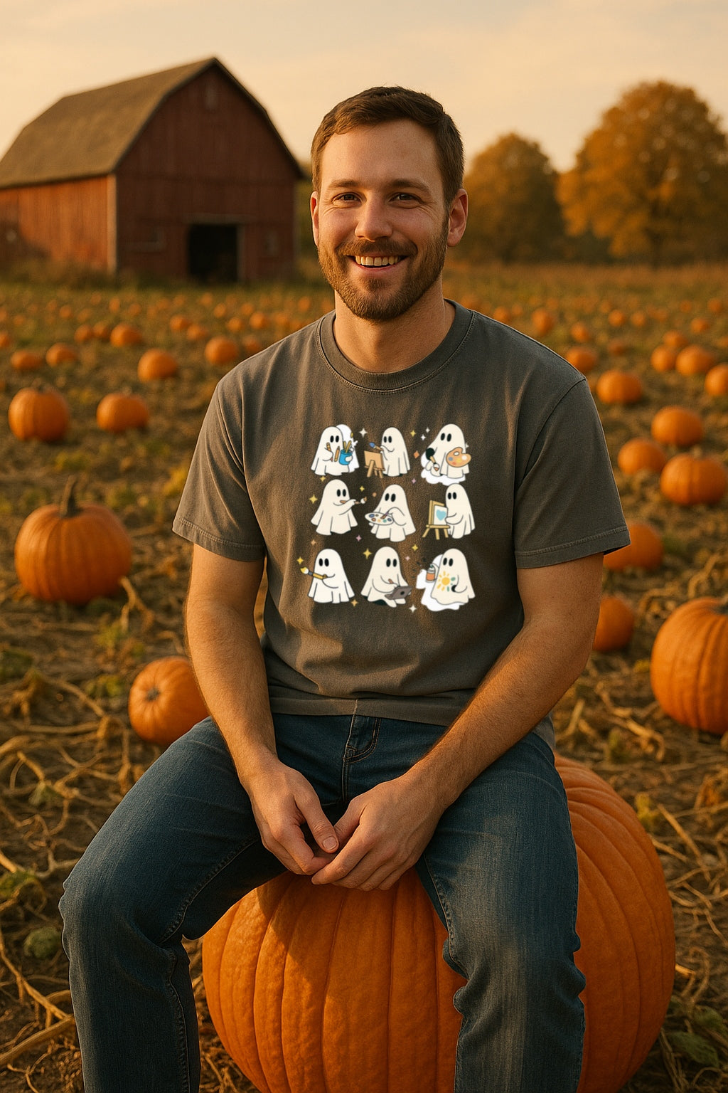 Artist Ghosts T-Shirt - Cute Ghosts Painting Halloween Shirt for Artists, Creative Souls - Unisex Garment-Dyed Tee