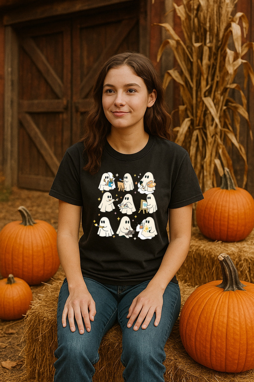 Artist Ghosts T-Shirt - Cute Ghosts Painting Halloween Shirt for Artists, Creative Souls - Unisex Garment-Dyed Tee