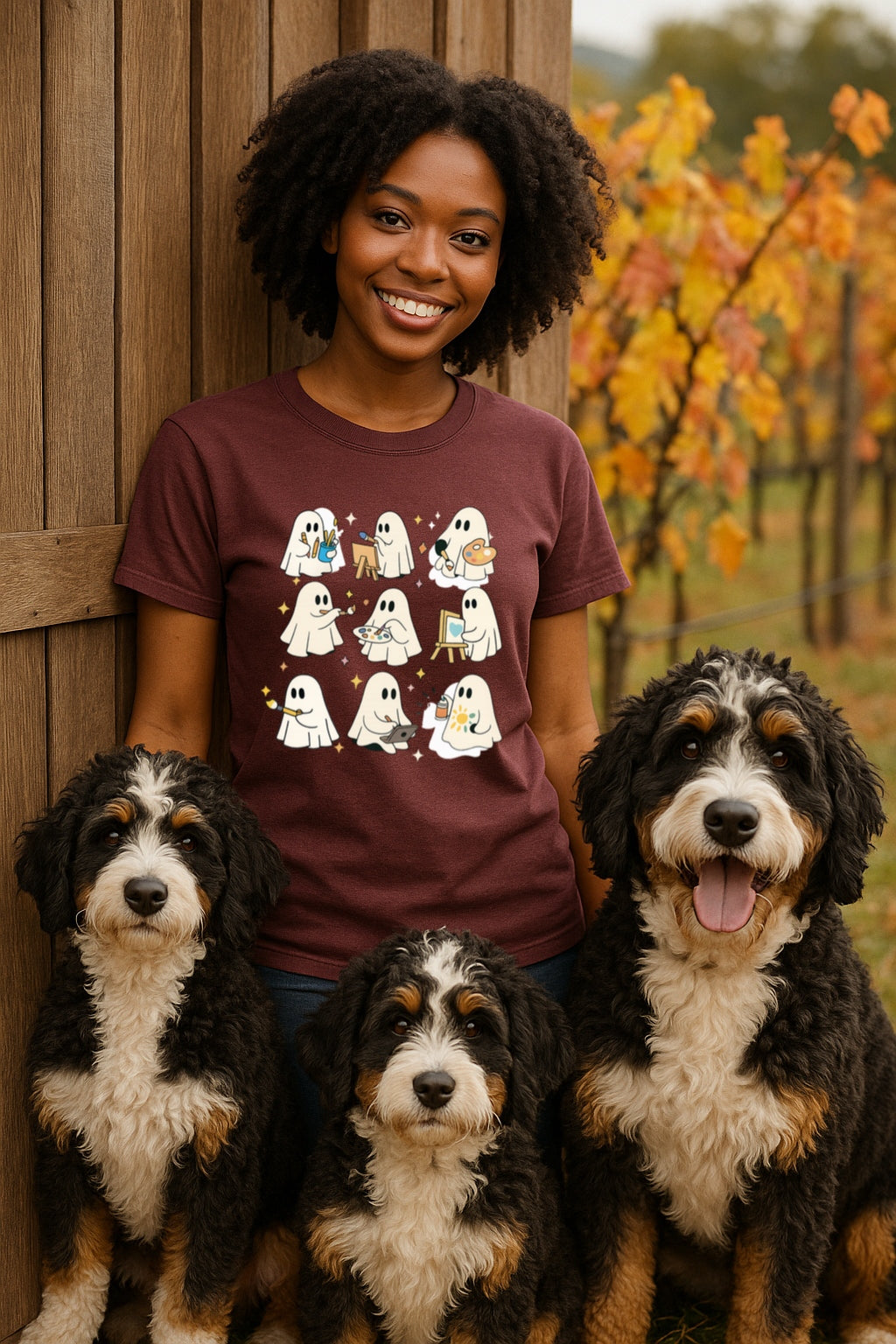 Artist Ghosts T-Shirt - Cute Ghosts Painting Halloween Shirt for Artists, Creative Souls - Unisex Garment-Dyed Tee
