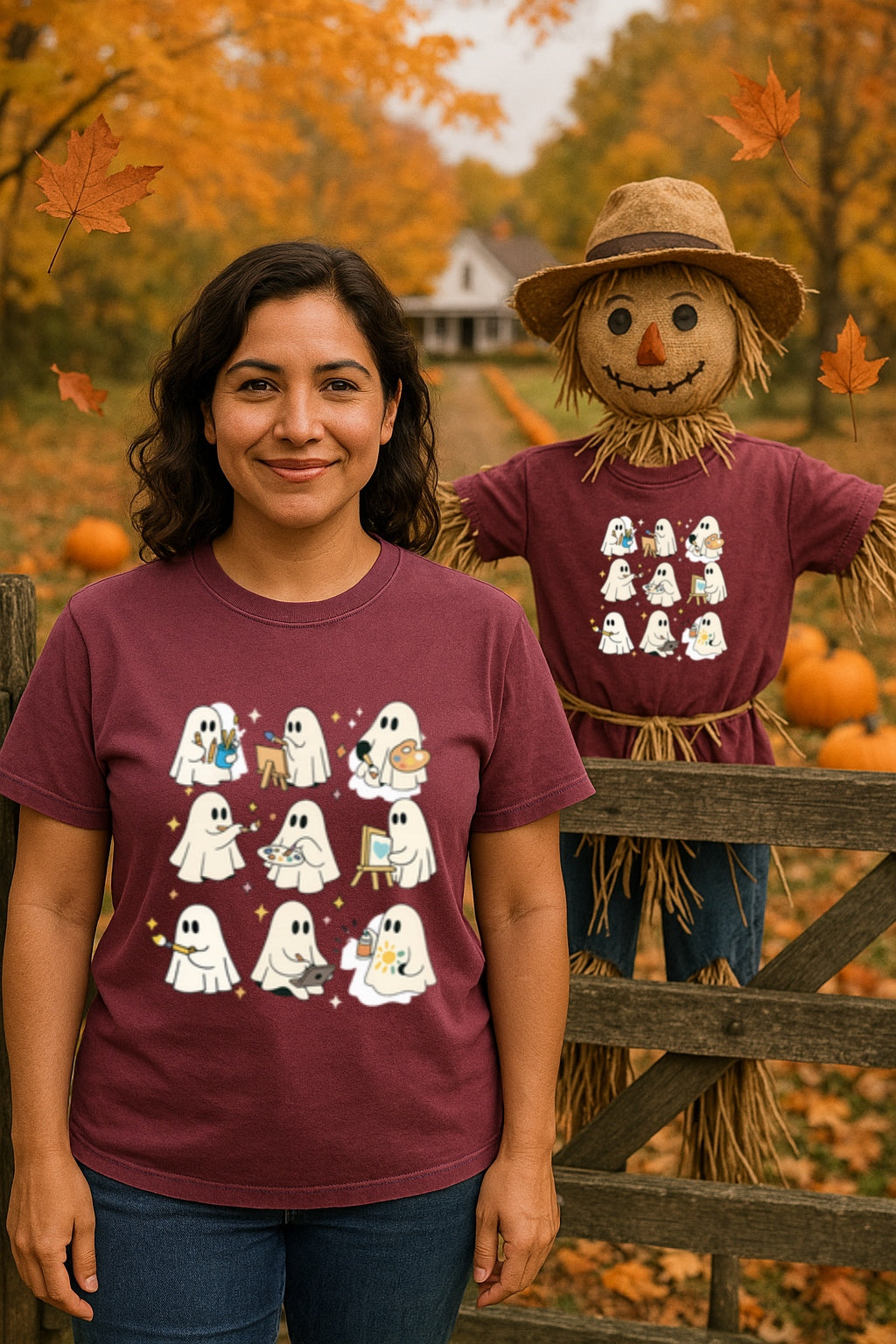 Artist Ghosts T-Shirt - Cute Ghosts Painting Halloween Shirt for Artists, Creative Souls - Unisex Garment-Dyed Tee