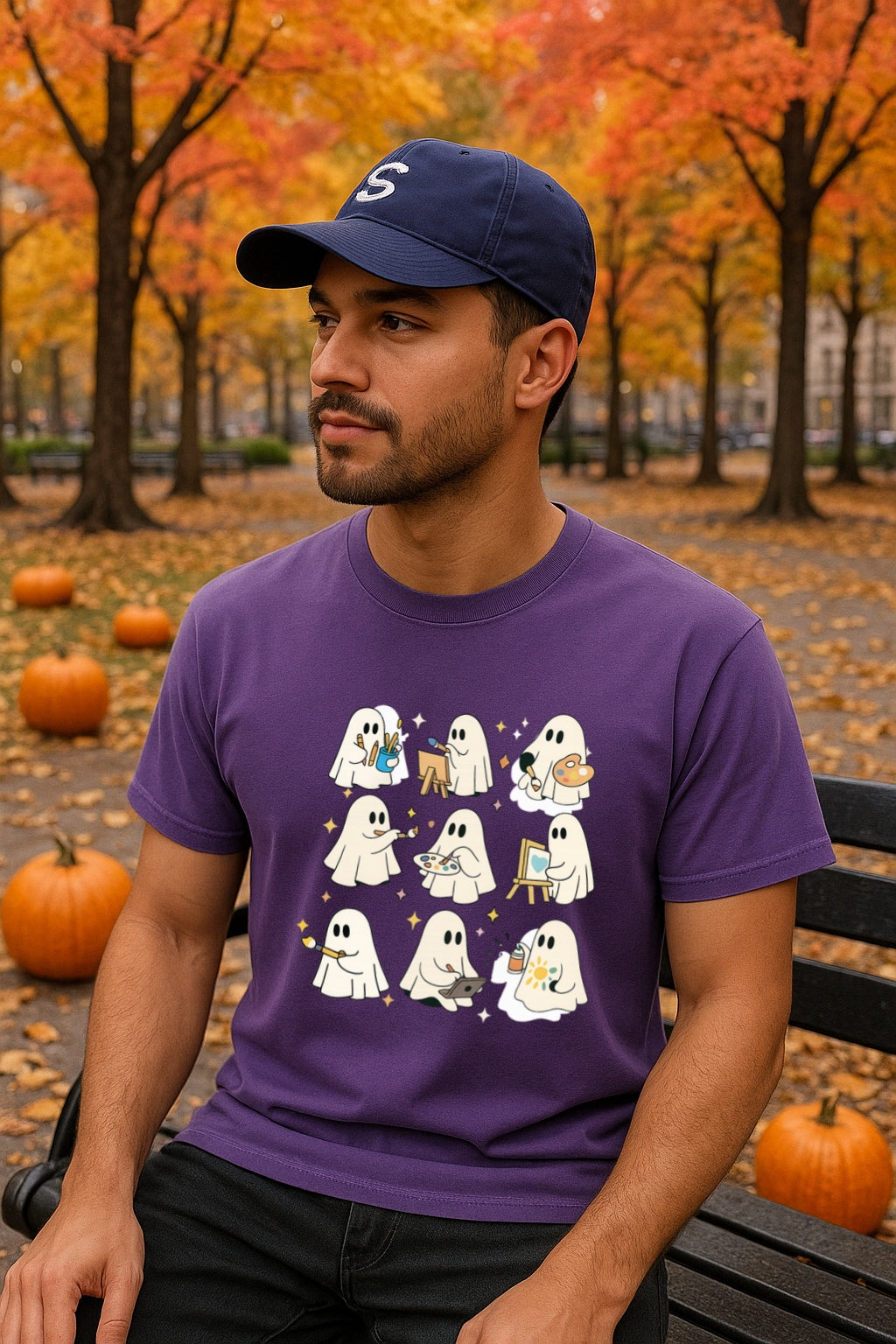Artist Ghosts T-Shirt - Cute Ghosts Painting Halloween Shirt for Artists, Creative Souls - Unisex Garment-Dyed Tee