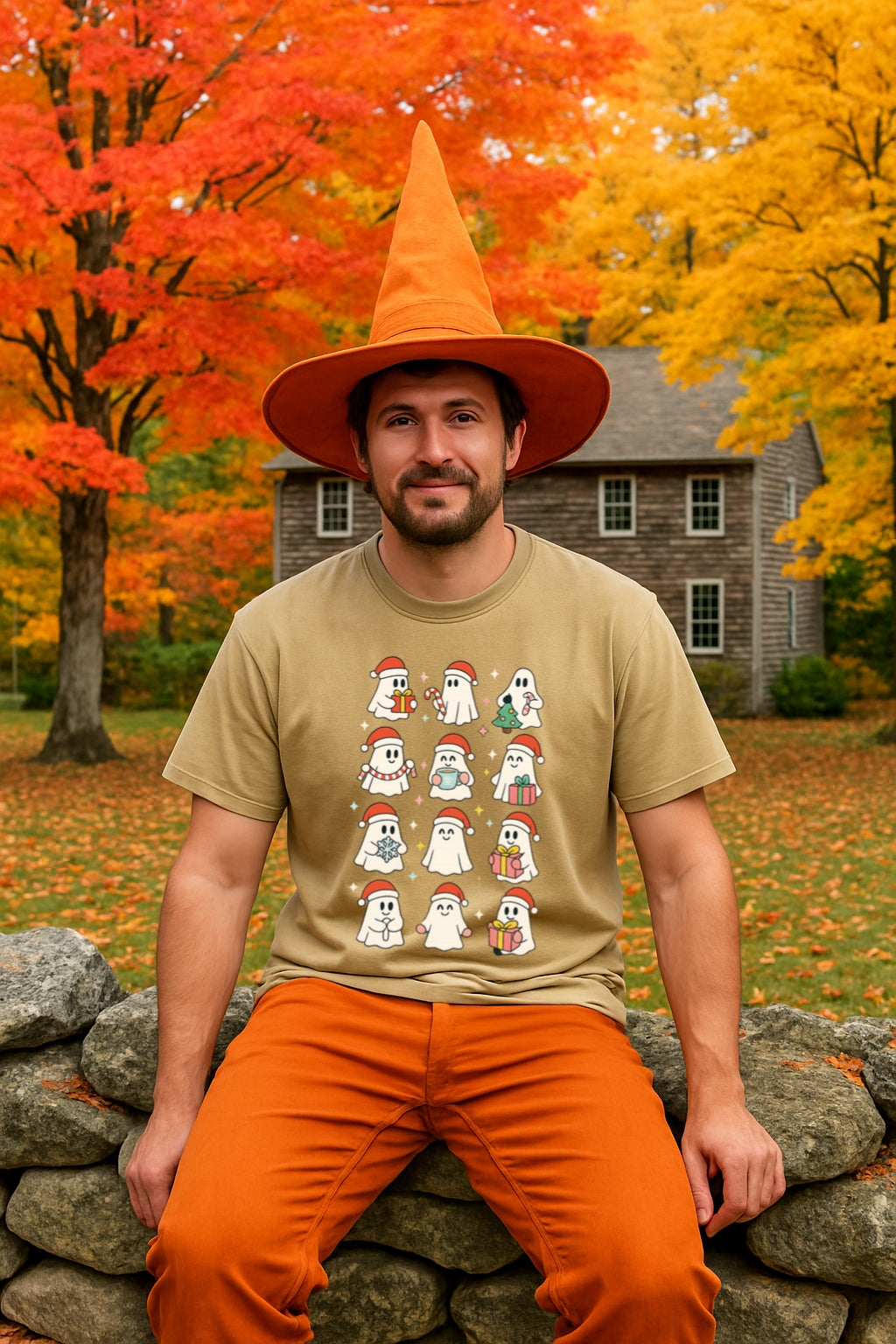 Holiday Ghosts T-shirt - Cute Christmas Ghosts with Gifts & Santa Hats - Funny Halloween Christmas Tee - Spooky Xmas Shirt - Ghost Lover