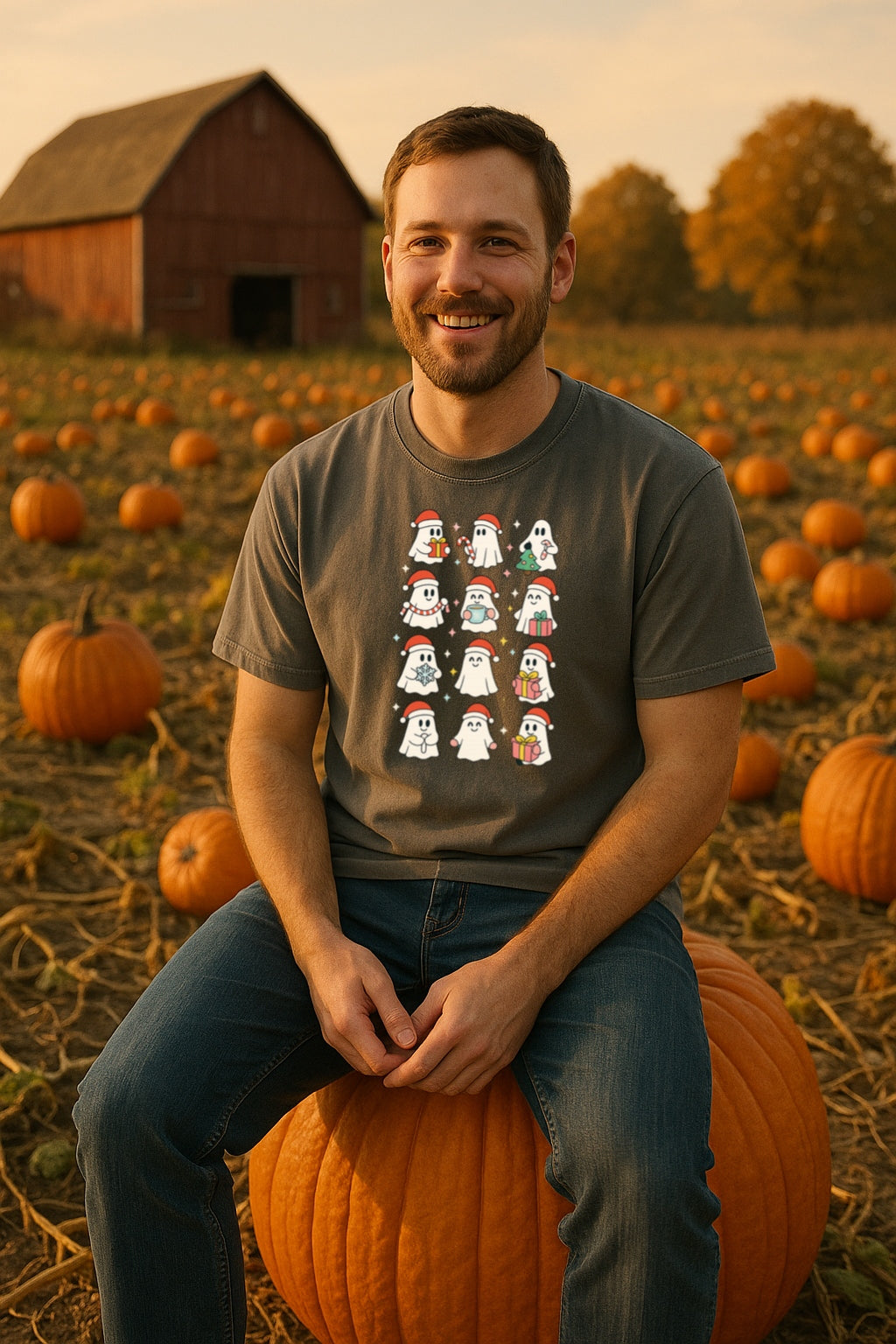 Holiday Ghosts T-shirt - Cute Christmas Ghosts with Gifts & Santa Hats - Funny Halloween Christmas Tee - Spooky Xmas Shirt - Ghost Lover