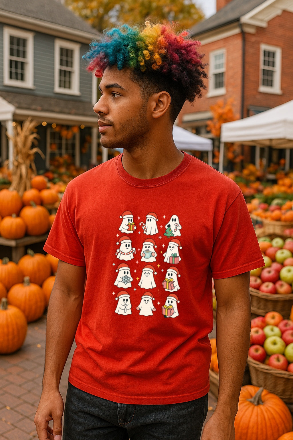 Holiday Ghosts T-shirt - Cute Christmas Ghosts with Gifts & Santa Hats - Funny Halloween Christmas Tee - Spooky Xmas Shirt - Ghost Lover
