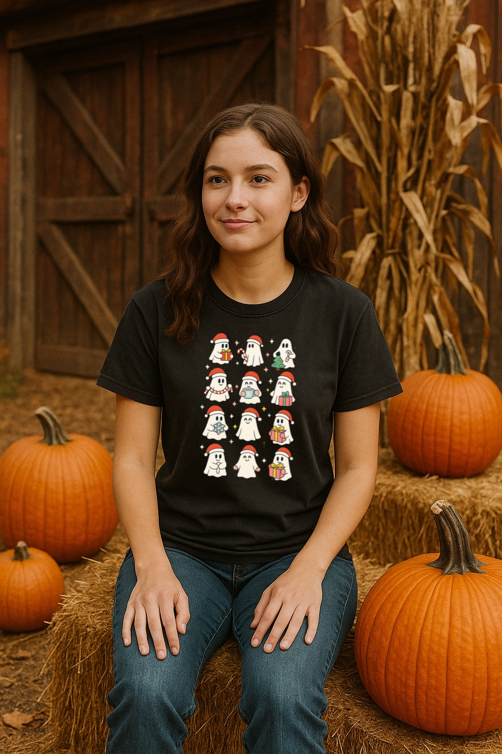 Holiday Ghosts T-shirt - Cute Christmas Ghosts with Gifts & Santa Hats - Funny Halloween Christmas Tee - Spooky Xmas Shirt - Ghost Lover