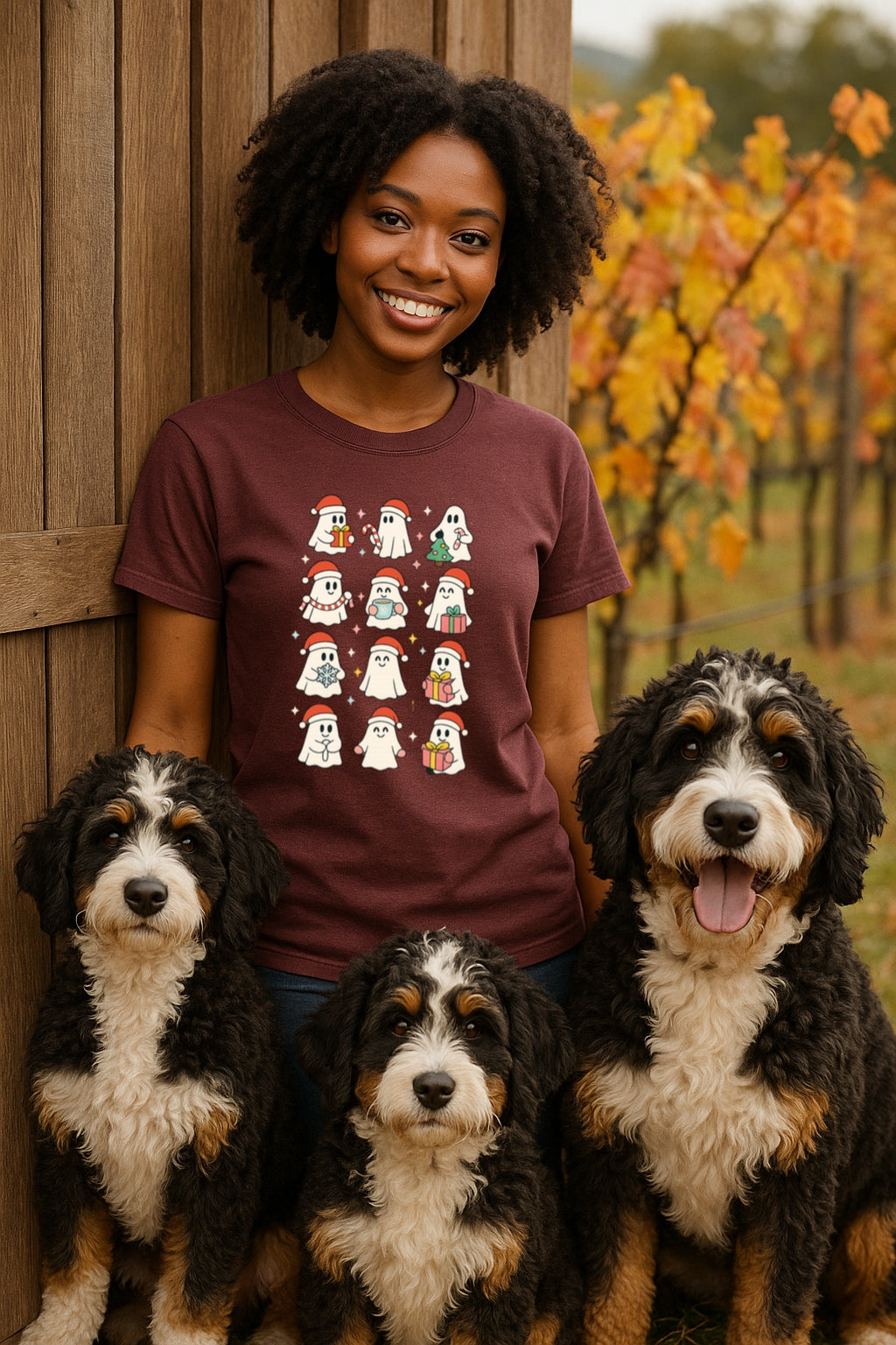 Holiday Ghosts T-shirt - Cute Christmas Ghosts with Gifts & Santa Hats - Funny Halloween Christmas Tee - Spooky Xmas Shirt - Ghost Lover