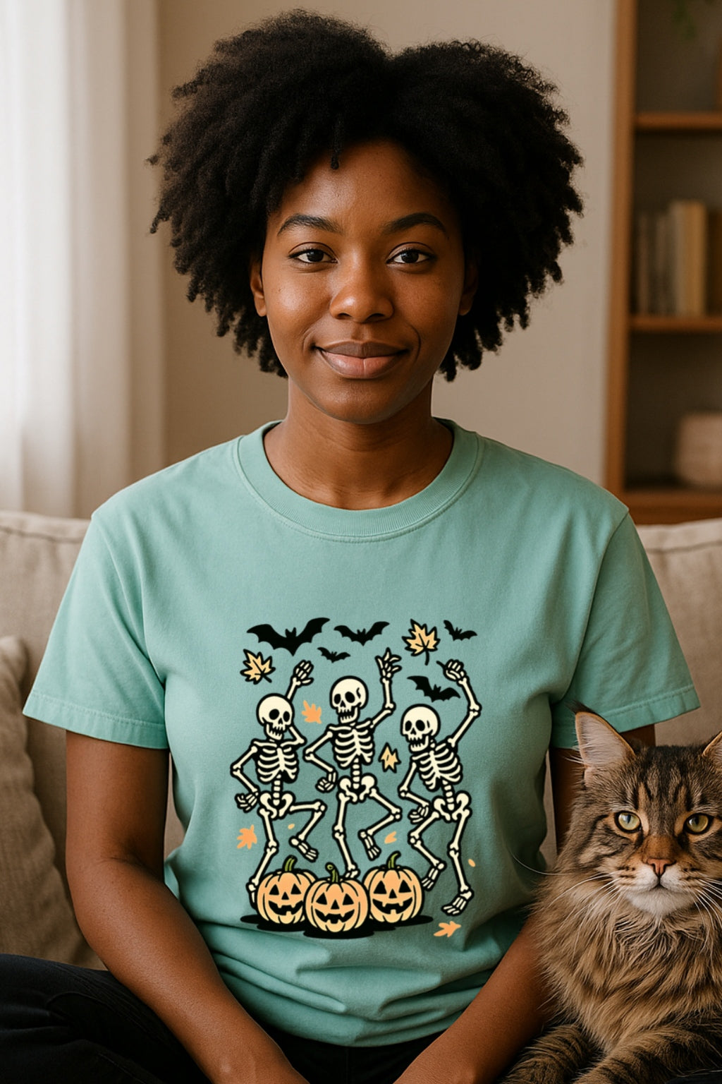 Dancing Skeletons Halloween T-shirt - Retro Pumpkin Skeleton Tee - Spooky Season Unisex Comfort Colors™ Dyed T-Shirt