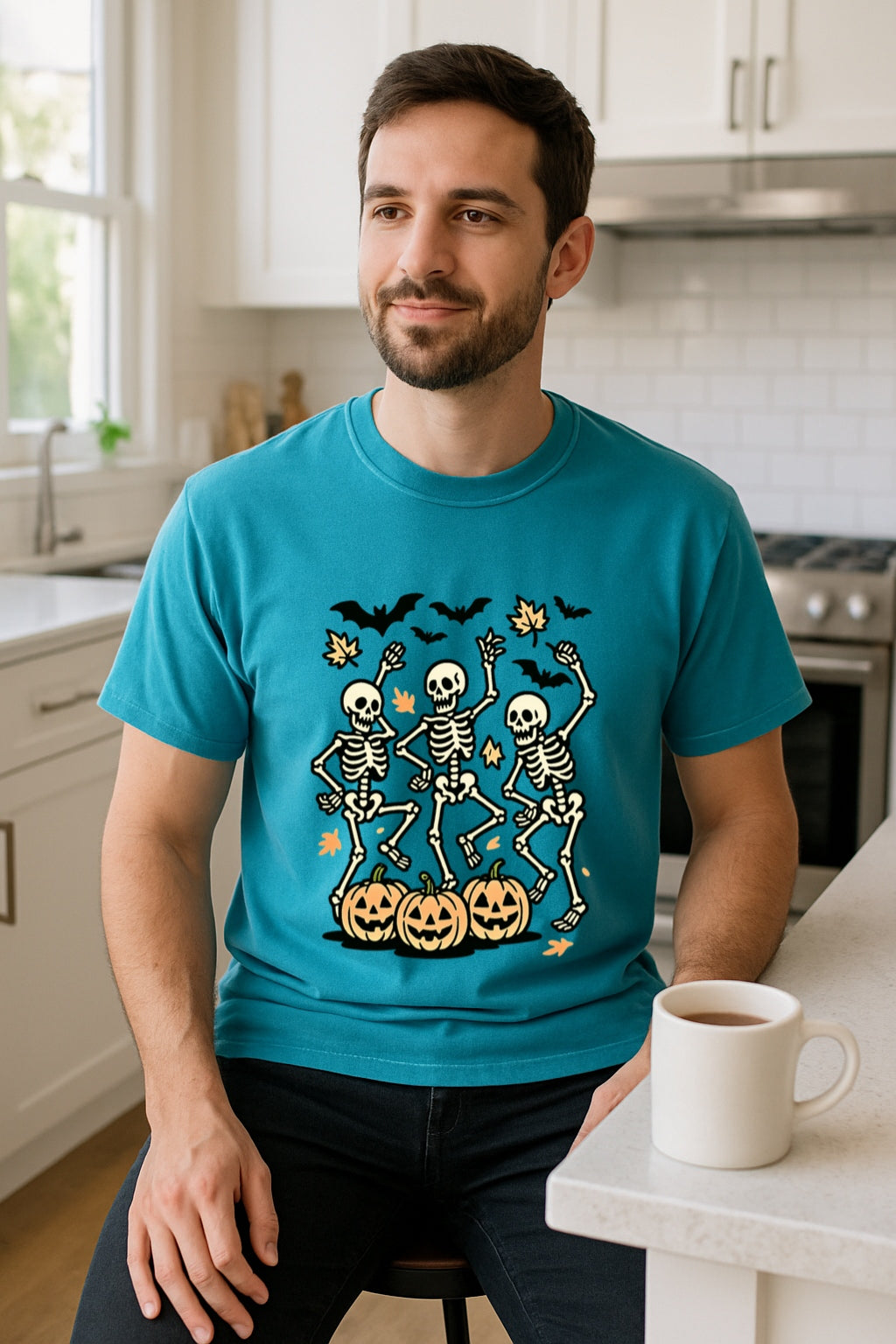Dancing Skeletons Halloween T-shirt - Retro Pumpkin Skeleton Tee - Spooky Season Unisex Comfort Colors™ Dyed T-Shirt