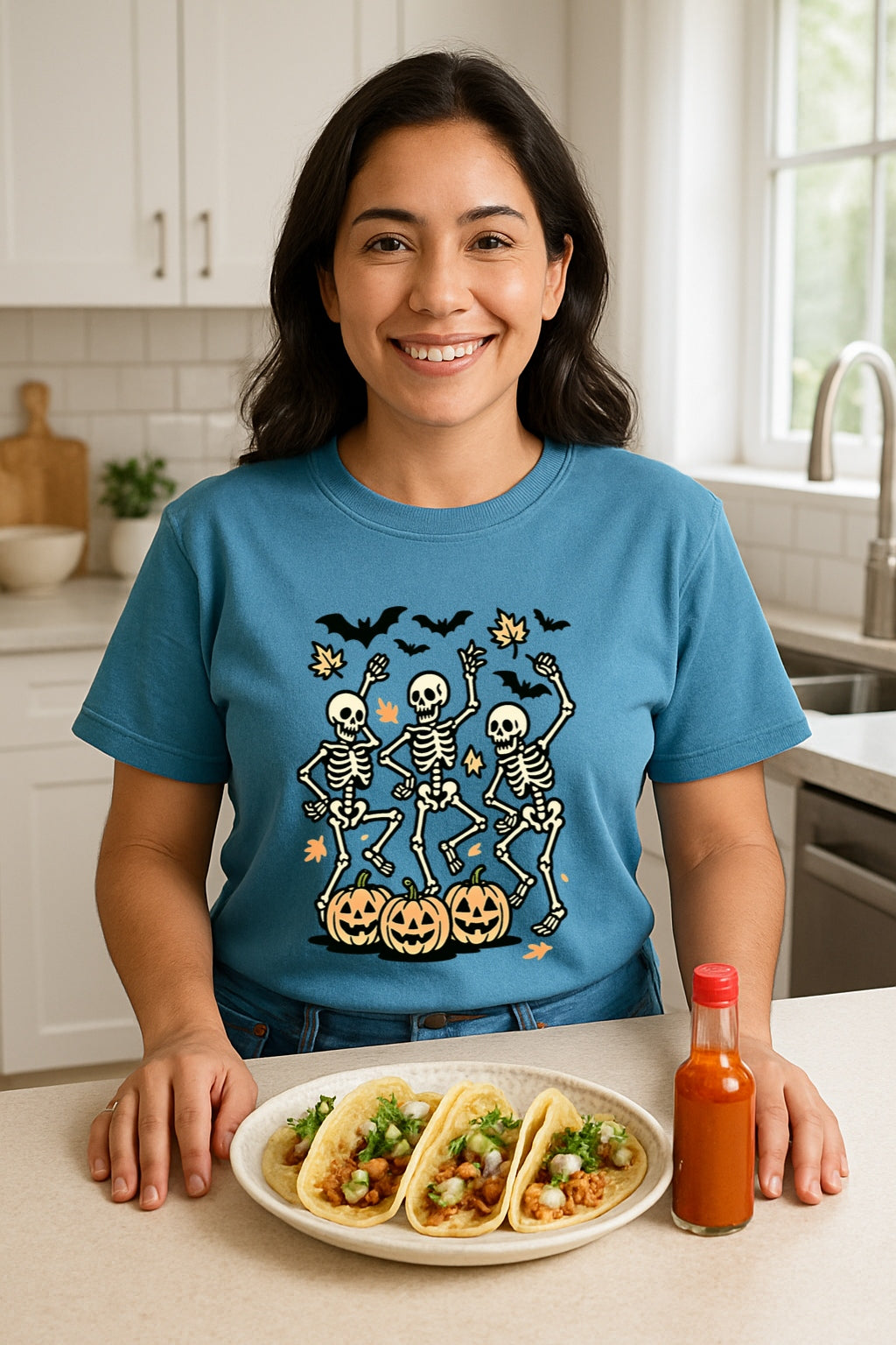 Dancing Skeletons Halloween T-shirt - Retro Pumpkin Skeleton Tee - Spooky Season Unisex Comfort Colors™ Dyed T-Shirt