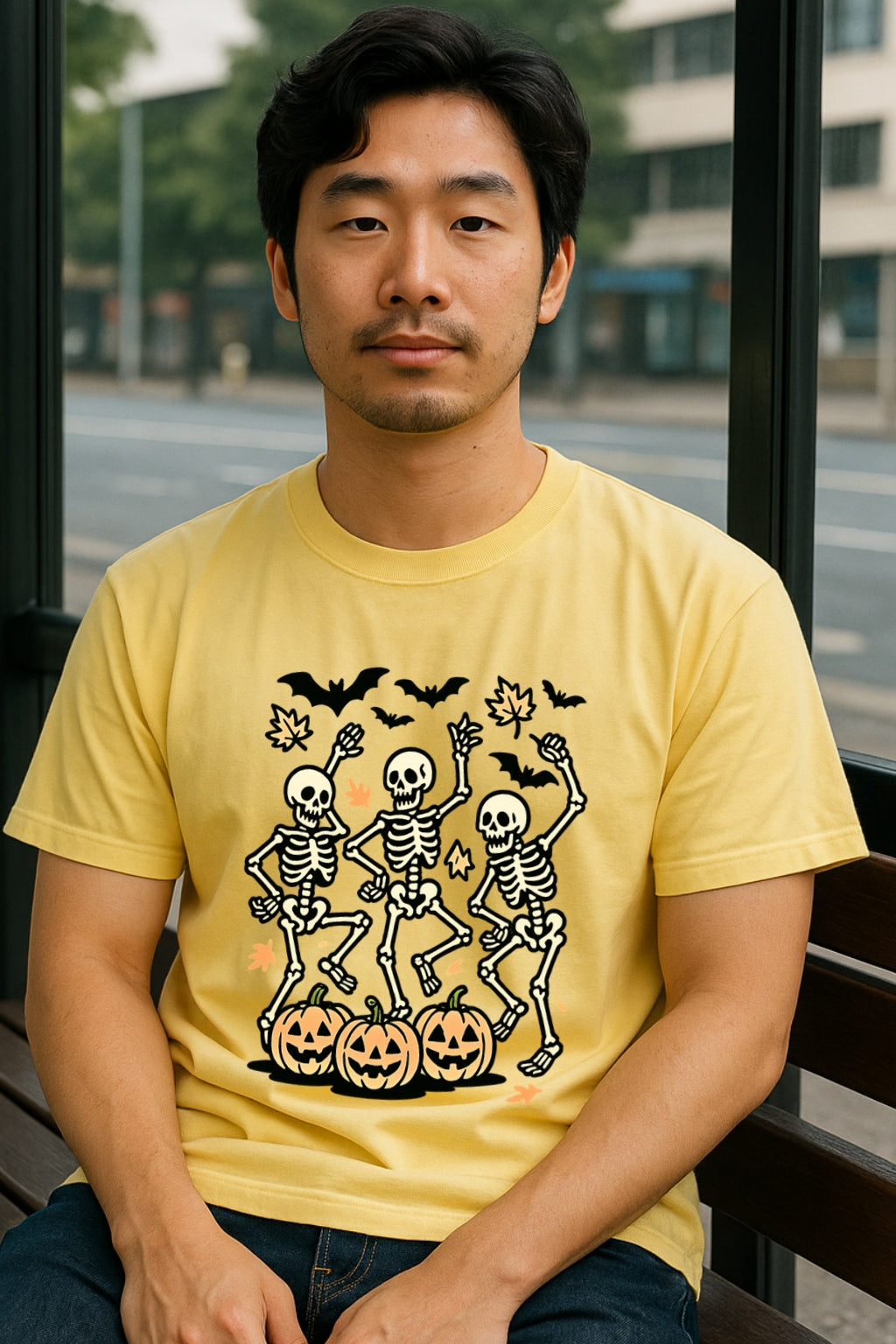 Dancing Skeletons Halloween T-shirt - Retro Pumpkin Skeleton Tee - Spooky Season Unisex Comfort Colors™ Dyed T-Shirt