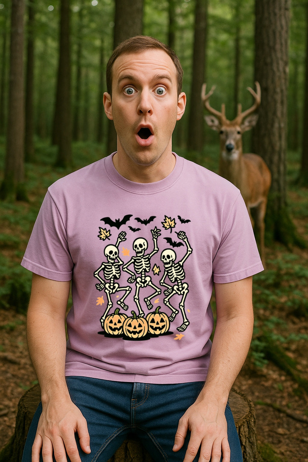 Dancing Skeletons Halloween T-shirt - Retro Pumpkin Skeleton Tee - Spooky Season Unisex Comfort Colors™ Dyed T-Shirt