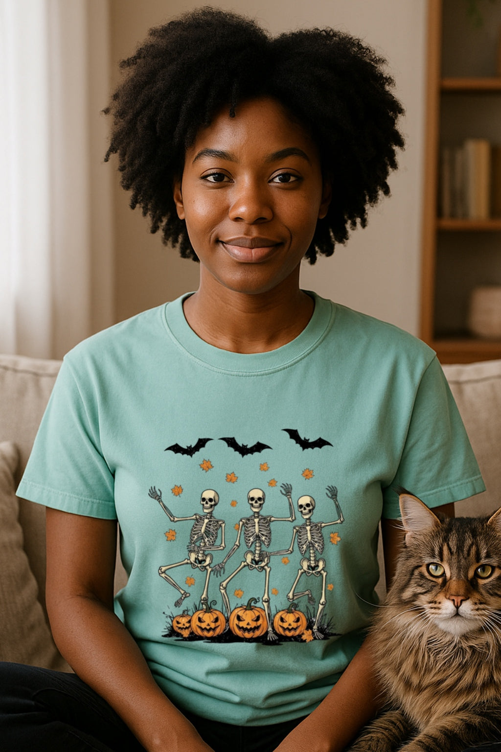 Halloween Shirt-Spooky Jack-O-Lantern Tee- Unisex Comfort Colors® Dancing Skeletons  , Retro Skeleton Dance T-Shirt, Funny Fall Halloween
