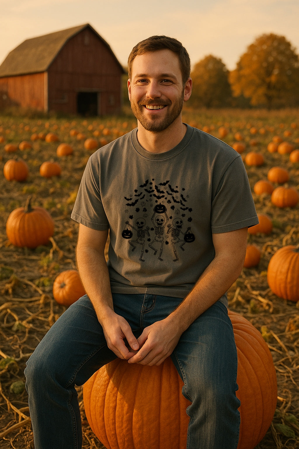Dark Halloween Skeleton Unisex T-shirt - Gothic Jack-O-Lantern Tee - Spooky Minimalist Design - Haunted Pumpkins- Bats Shirt
