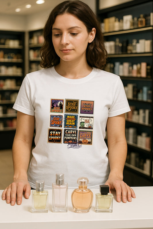 Vintage Spooky Halloween Stamp T-Shirt - Retro Horror Graphic Tee for Halloween Lovers, Unisex Garment-Dyed Shirt, Funny Collector's Design