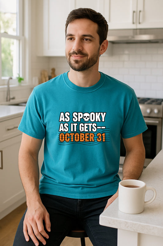 As Spooky As It Gets Shirt - Comfort Colors™ Dyed Halloween Tee - October 31 Skull Graphic Shirt-Funny Spooky Postmark T-shirt