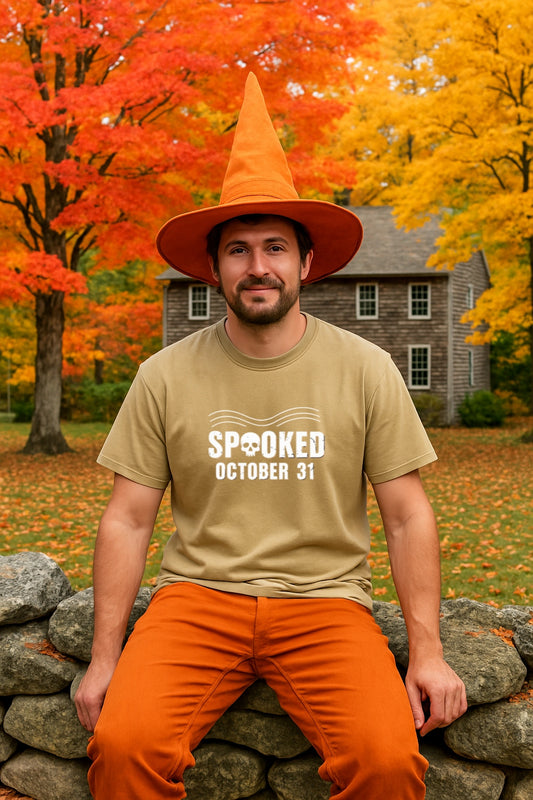 Spooked October 31 Halloween Stamp Shirt-Vintage Skull Unisex Comfort Colors™ Dyed Graphic Tee-Retro Postmark T-Shirt-Perfect Halloween Gift