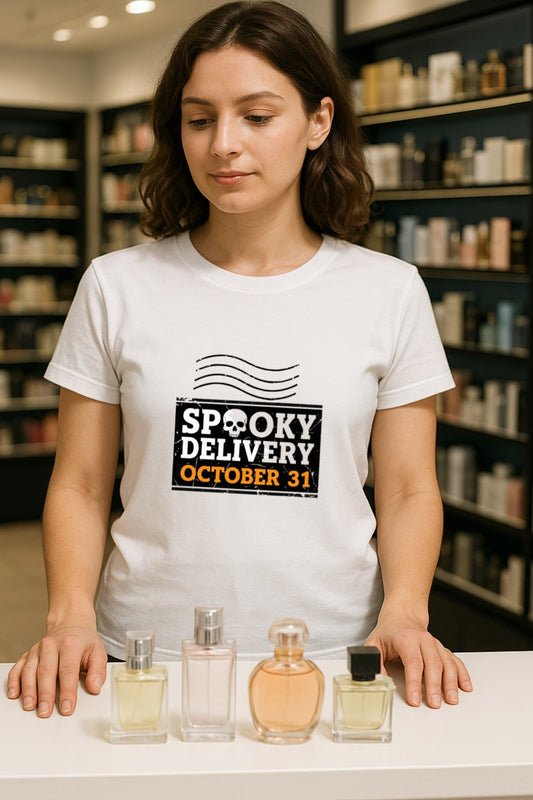 Spooky Delivery October 31 T-shirt - Vintage Skull Stamp Tee, Halloween Postmark Shirt, Comfort Colors™ Dyed Unisex Garment, Funny Holiday