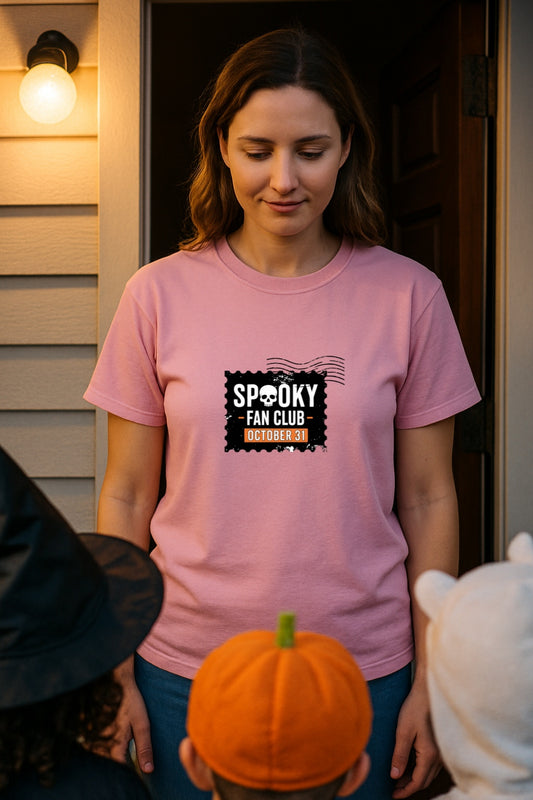 Spooky Fan Club Shirt-Halloween October 31 Tee-Vintage Skull Stamp Graphic-Comfort Colors™ Dyed T-Shirt for Horror Lovers