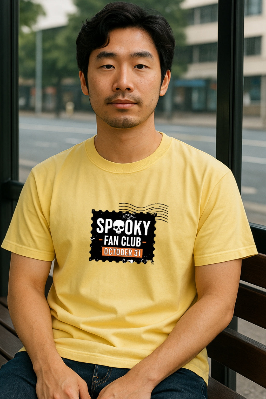 Spooky Fan Club Shirt-Halloween October 31 Tee-Vintage Skull Stamp Graphic-Comfort Colors™ Dyed T-Shirt for Horror Lovers