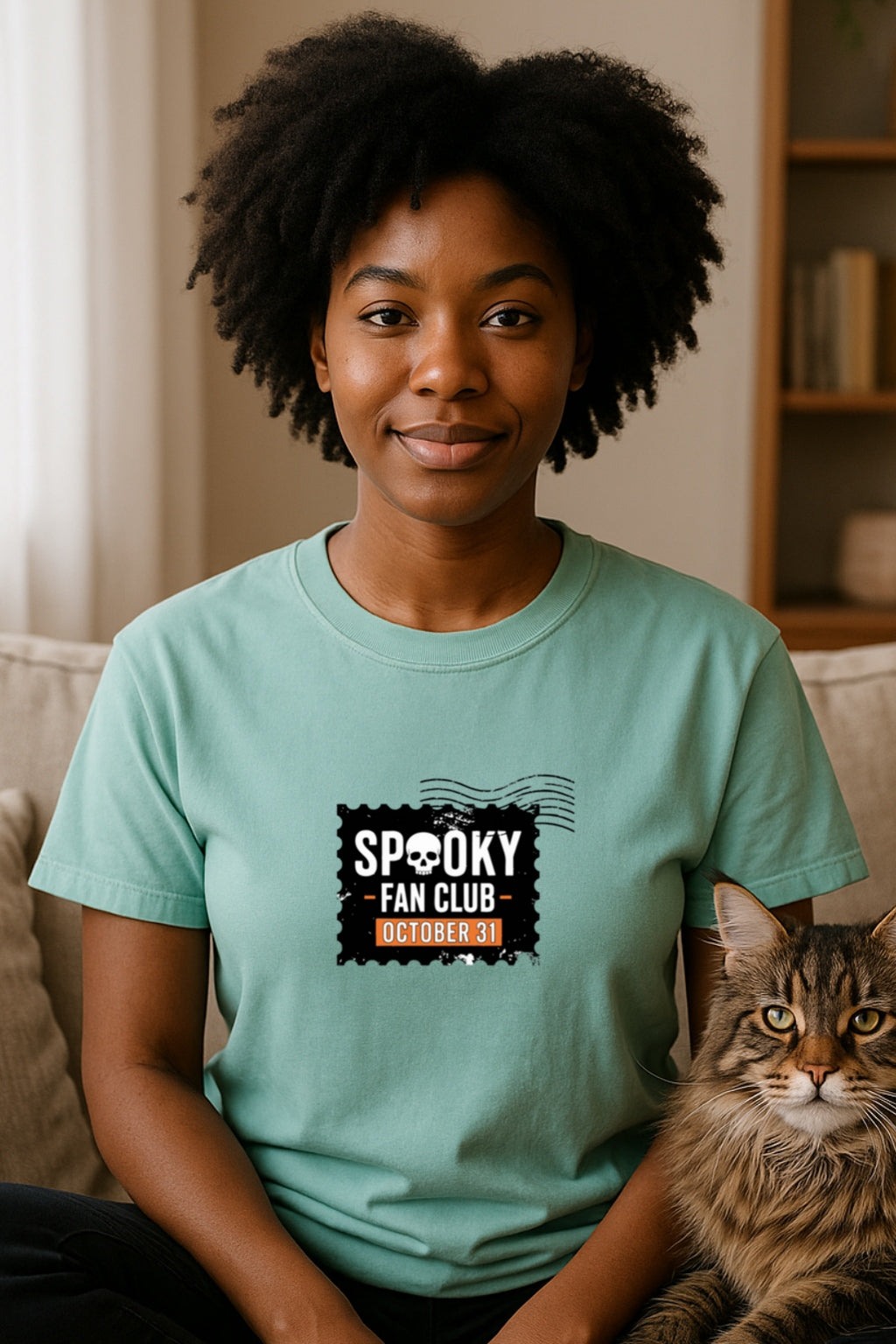 Spooky Fan Club Shirt-Halloween October 31 Tee-Vintage Skull Stamp Graphic-Comfort Colors™ Dyed T-Shirt for Horror Lovers