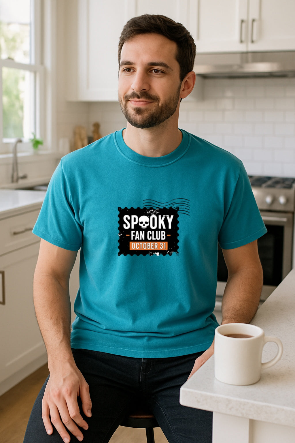 Spooky Fan Club Shirt-Halloween October 31 Tee-Vintage Skull Stamp Graphic-Comfort Colors™ Dyed T-Shirt for Horror Lovers