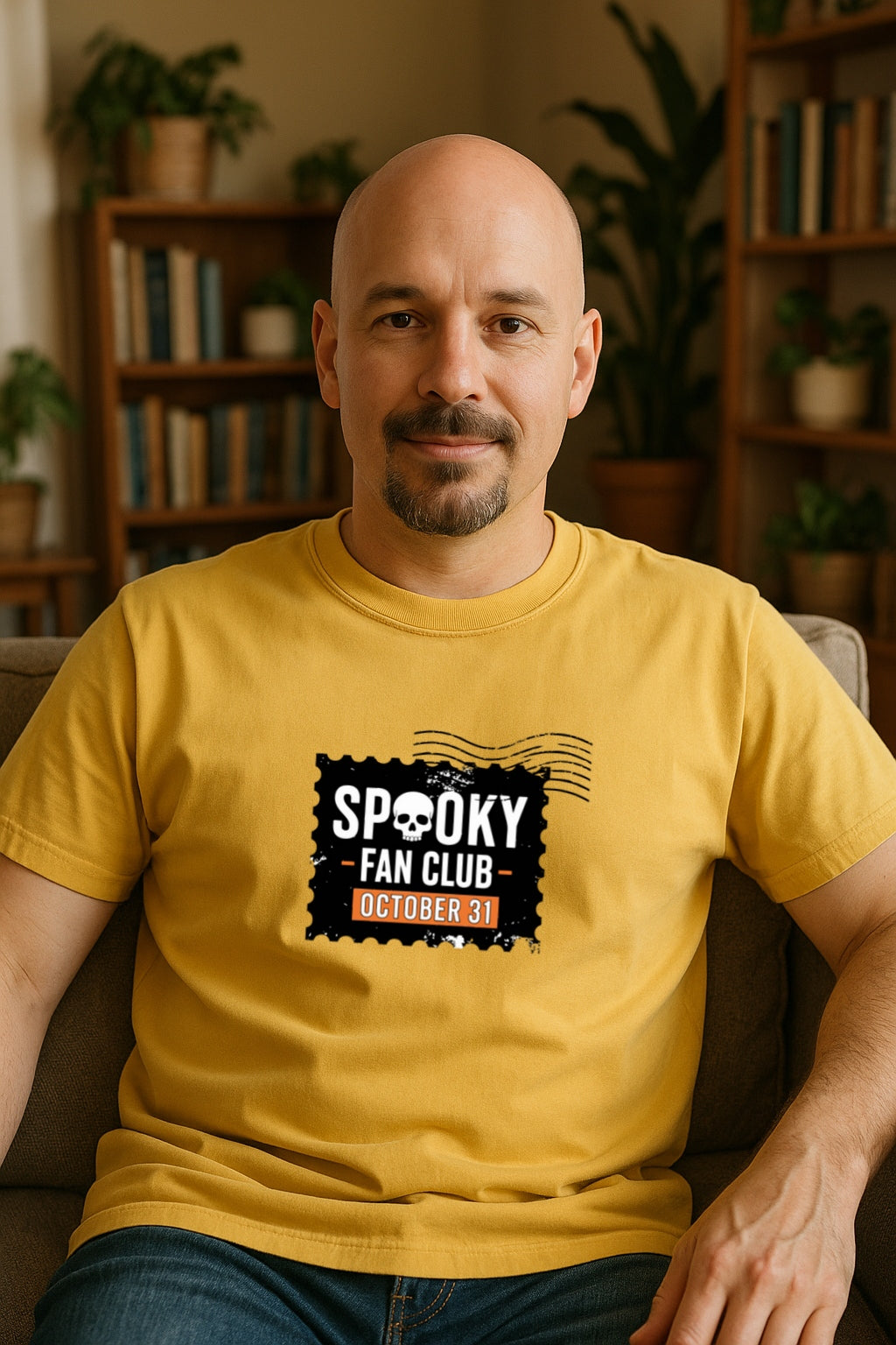 Spooky Fan Club Shirt-Halloween October 31 Tee-Vintage Skull Stamp Graphic-Comfort Colors™ Dyed T-Shirt for Horror Lovers