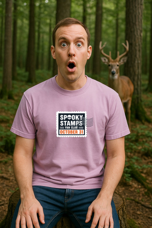 Spooky Stamps Fan Club Shirt- Comfort Colors™ Dyed T-Shirt - Halloween Postage Stamp Tee -Vintage October 31 Skull Graphic