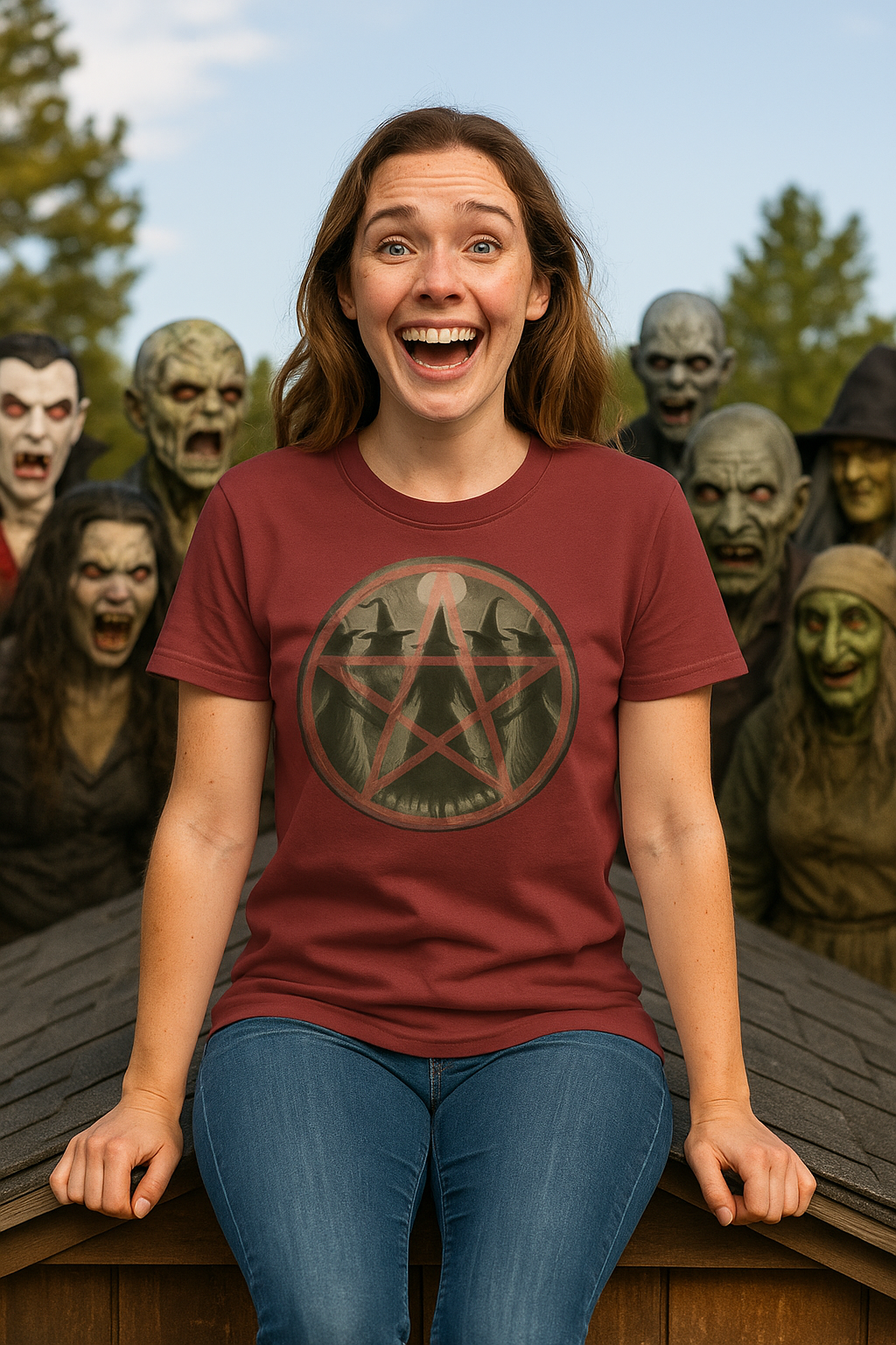 Vintage Burning Pentacle T-Shirt - Mystical Witch Circle Tee - Occult Pagan Wicca Shirt, Halloween Goth Clothing-Women Witchy Vibes Shirt