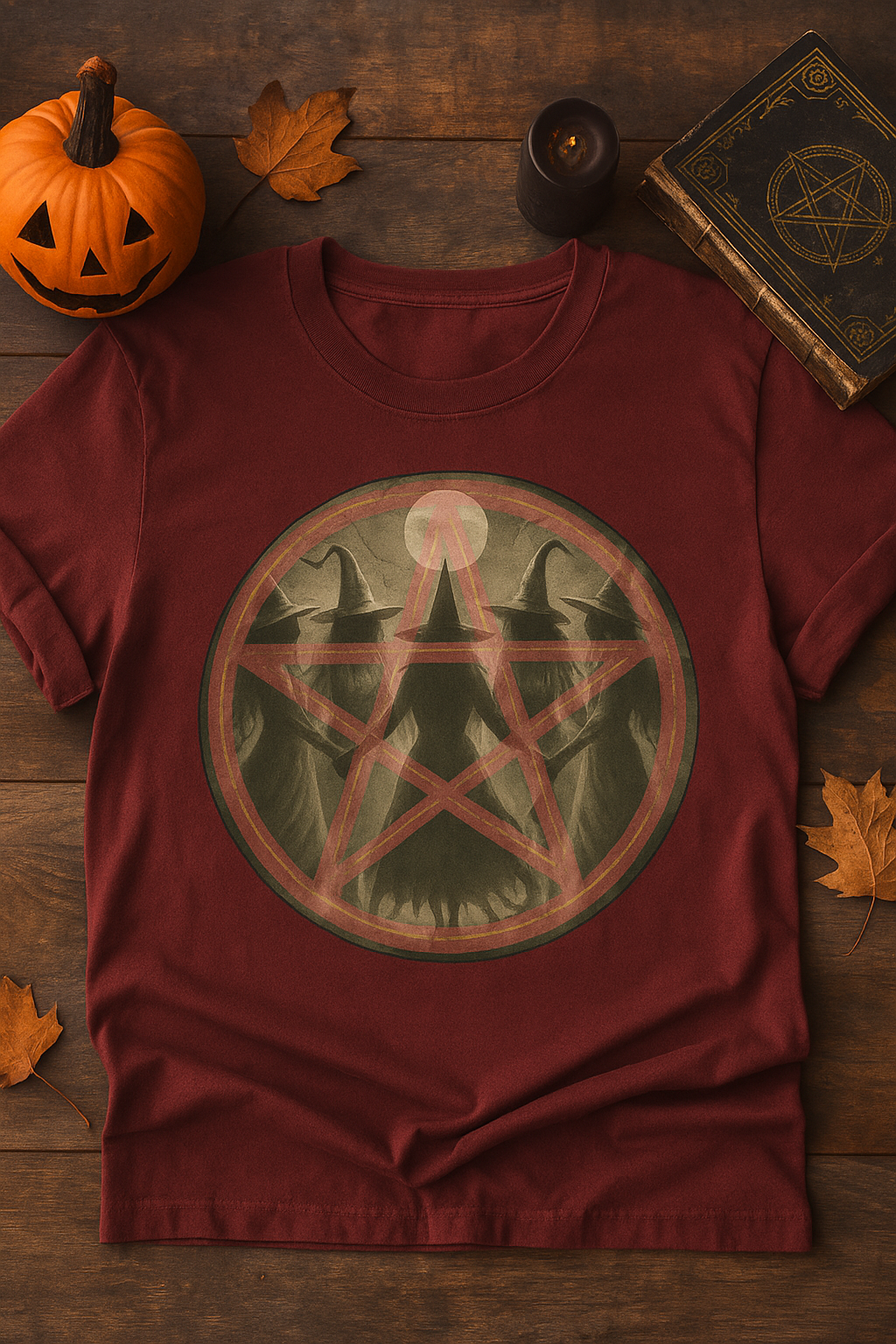 Vintage Burning Pentacle T-Shirt - Mystical Witch Circle Tee - Occult Pagan Wicca Shirt, Halloween Goth Clothing-Women Witchy Vibes Shirt