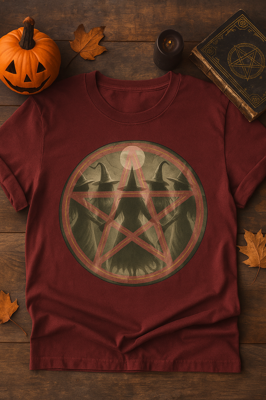 Vintage Burning Pentacle T-Shirt - Mystical Witch Circle Tee - Occult Pagan Wicca Shirt, Halloween Goth Clothing-Women Witchy Vibes Shirt