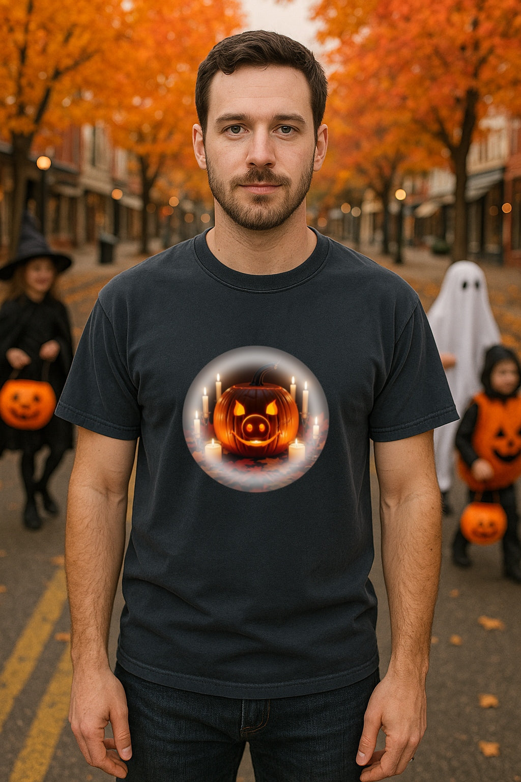 Funny Pig-O-Lantern Halloween T-Shirt -Unique Pumpkin Pig Snout Jack-O-Lantern Tee, Pig Lover Gift, Halloween Party Shirt, Spooky