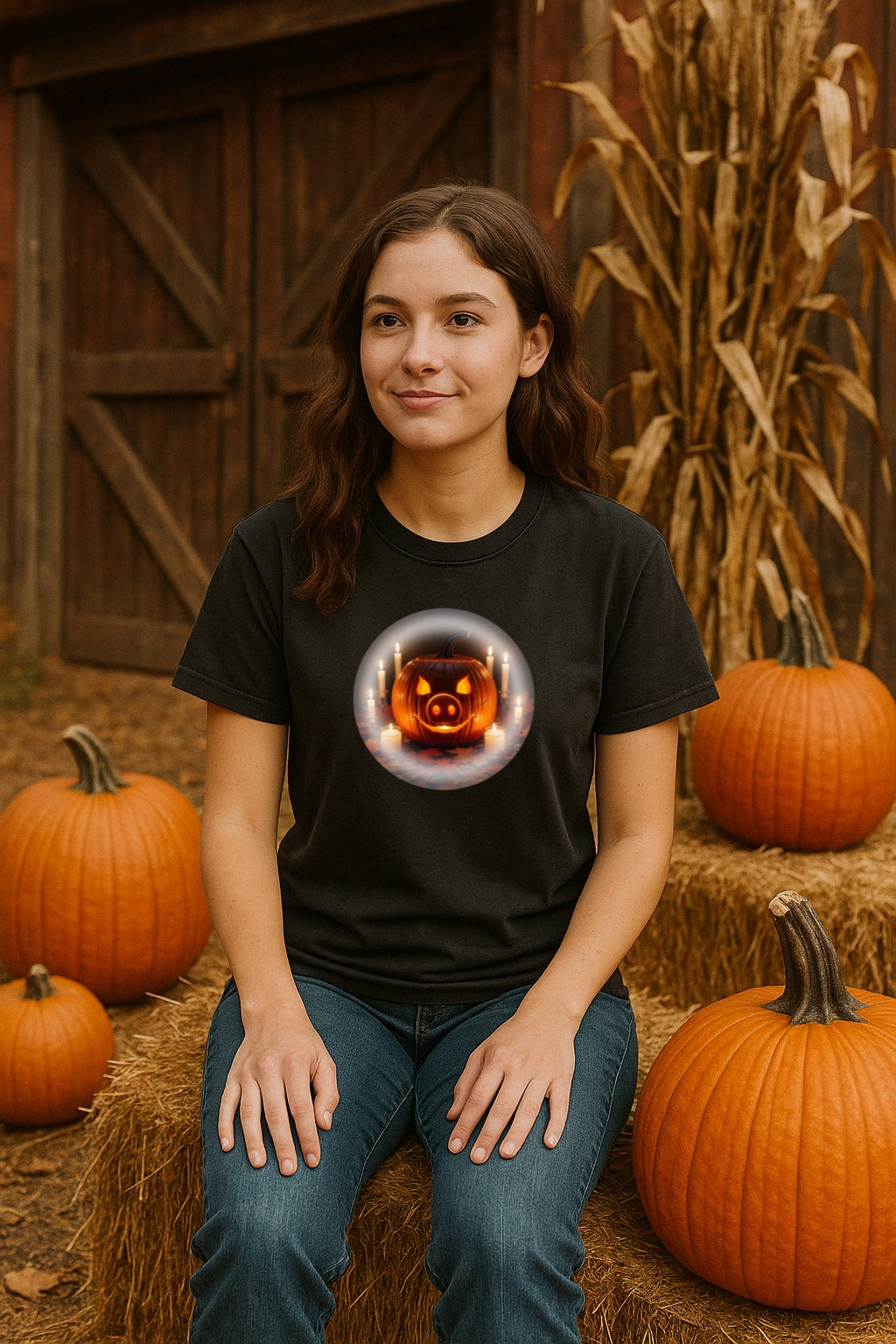 Funny Pig-O-Lantern Halloween T-Shirt -Unique Pumpkin Pig Snout Jack-O-Lantern Tee, Pig Lover Gift, Halloween Party Shirt, Spooky