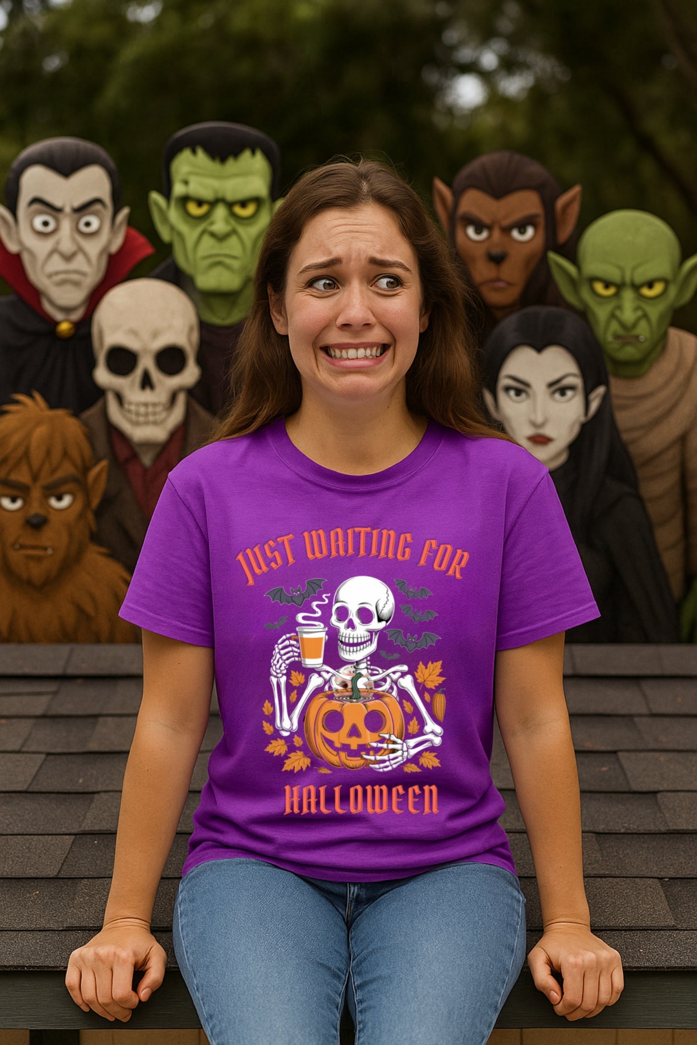 Spooky Halloween Skeleton Pumpkin Coffee Tee, Retro Graphic T-Shirt, Comfort Colors, Fall Top, Funny Gothic Shirt, Bats Autumn Tee