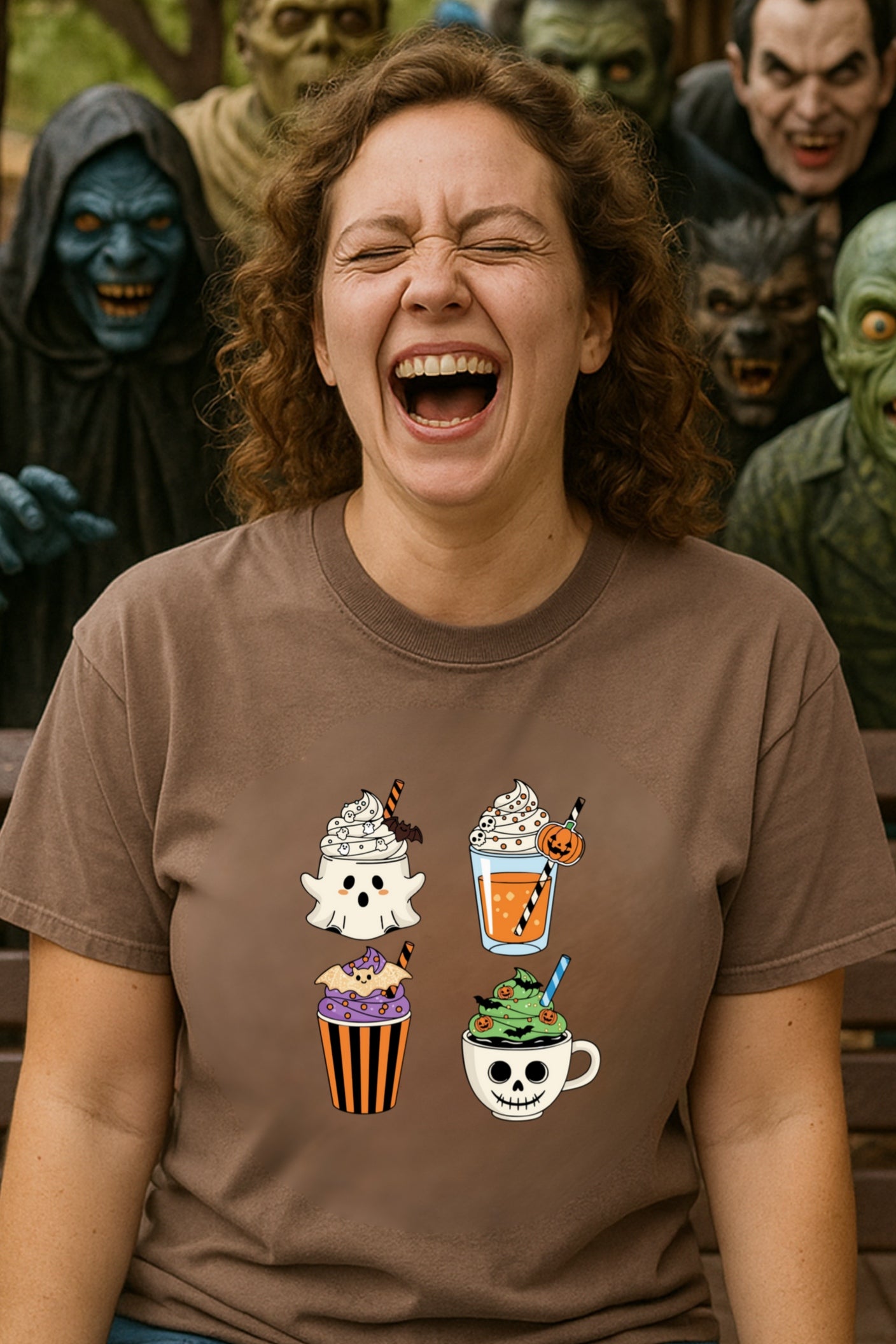 Spooky and Spiced Halloween Coffee Shirt, Cute Ghost Pumpkin Latte Tee, Funny Fall Drinks Skeleton Mug Top, Comfort Colors® Halloween