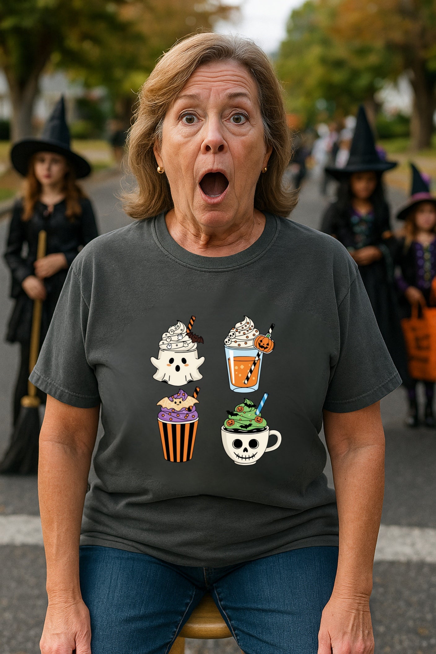 Spooky and Spiced Halloween Coffee Shirt, Cute Ghost Pumpkin Latte Tee, Funny Fall Drinks Skeleton Mug Top, Comfort Colors® Halloween