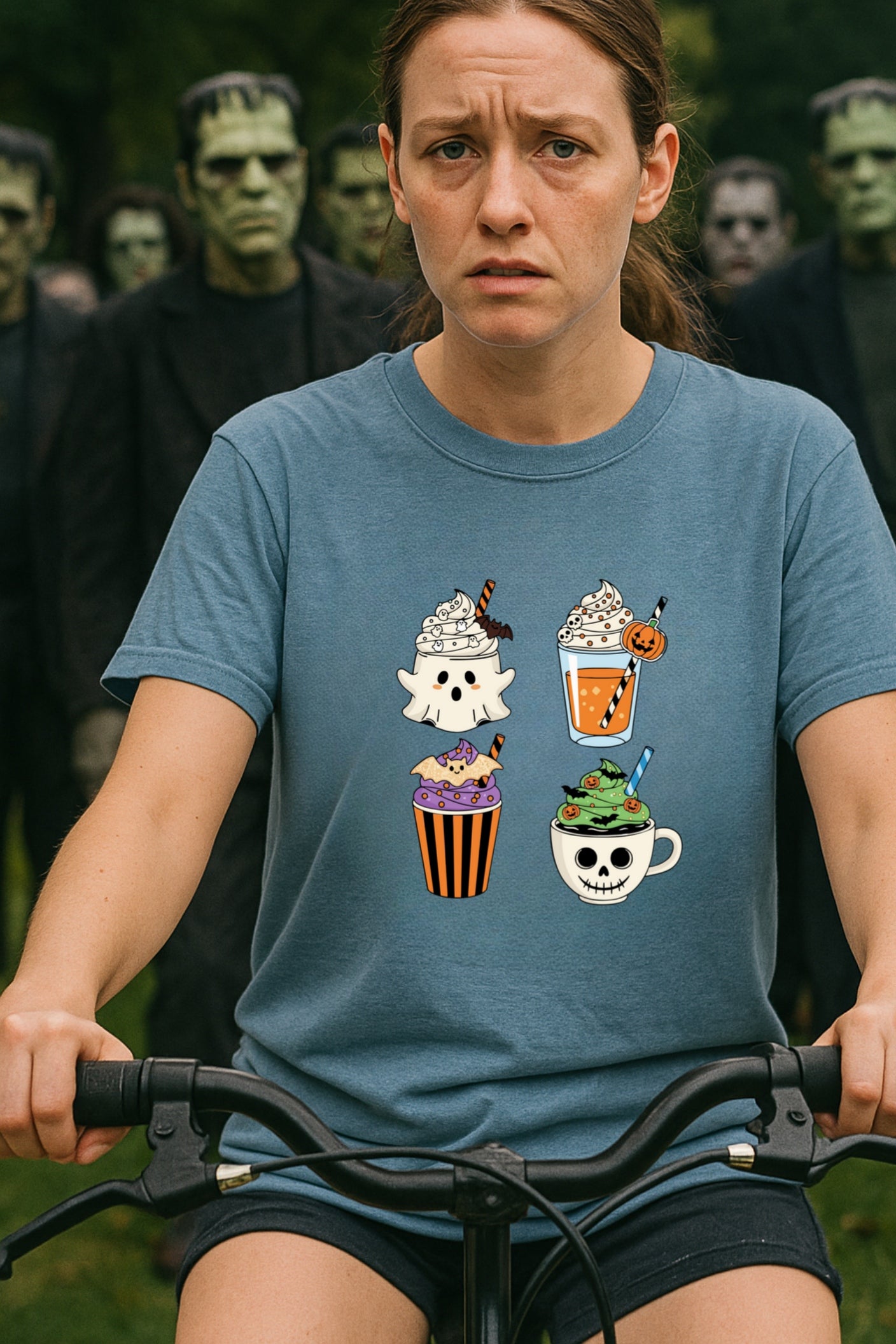 Spooky and Spiced Halloween Coffee Shirt, Cute Ghost Pumpkin Latte Tee, Funny Fall Drinks Skeleton Mug Top, Comfort Colors® Halloween