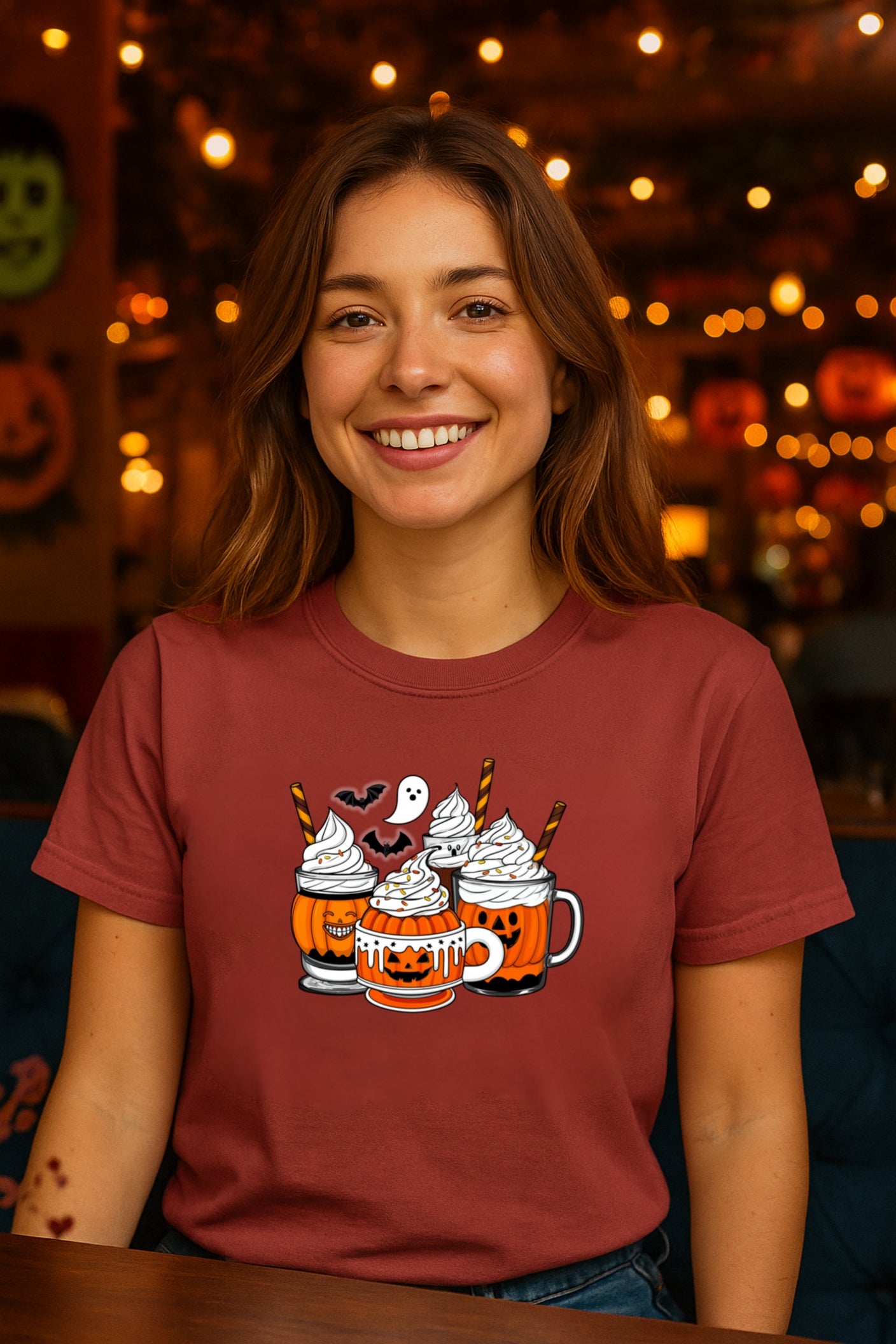 Pumpkin Spice Halloween T-shirt - Ghost & Bat Coffee Tee - Spooky Season Apparel, Comfort Colors™ Shirt for Fall