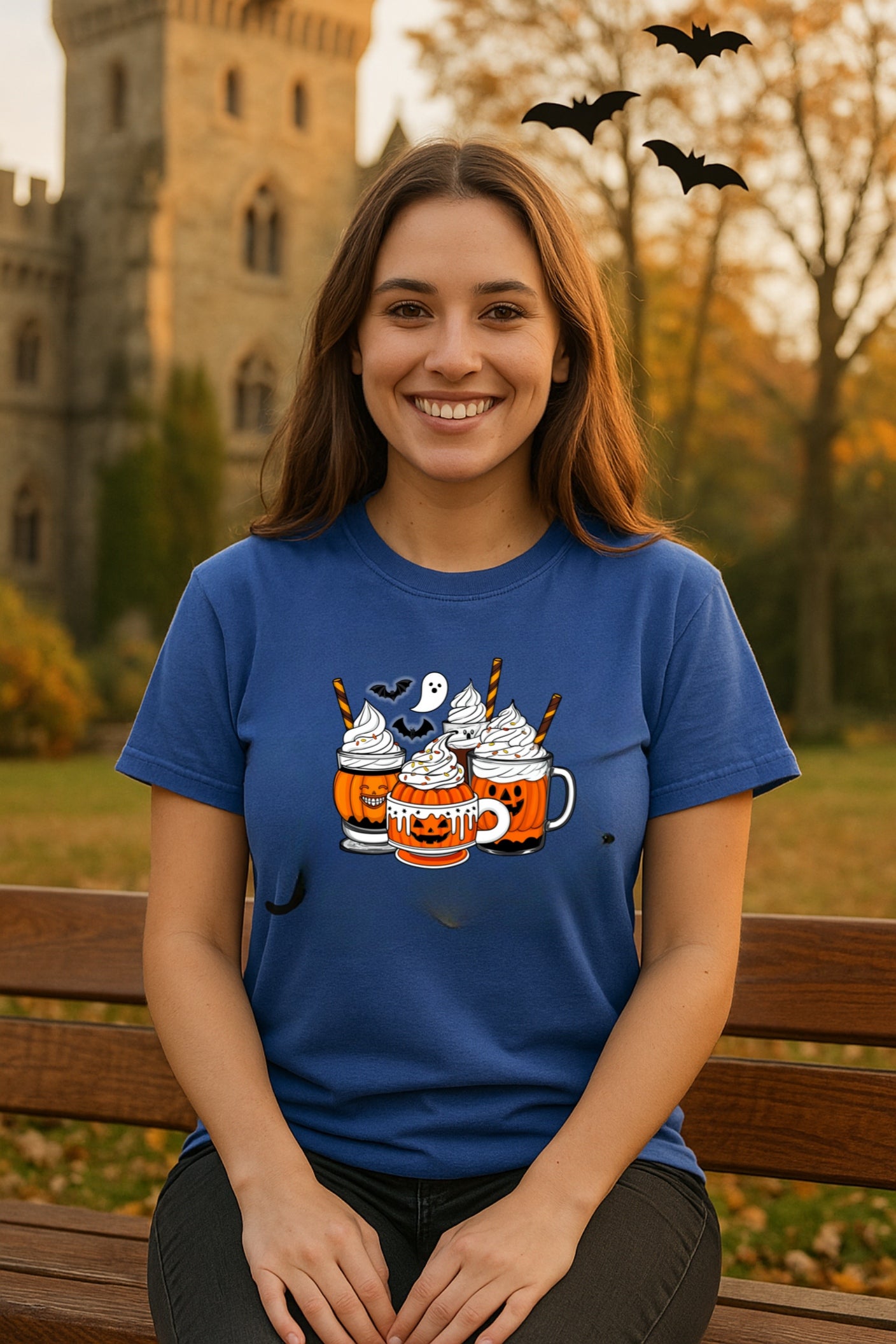 Pumpkin Spice Halloween T-shirt - Ghost & Bat Coffee Tee - Spooky Season Apparel, Comfort Colors™ Shirt for Fall