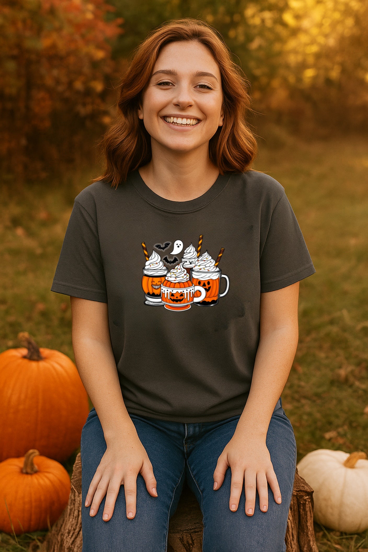 Pumpkin Spice Halloween T-shirt - Ghost & Bat Coffee Tee - Spooky Season Apparel, Comfort Colors™ Shirt for Fall