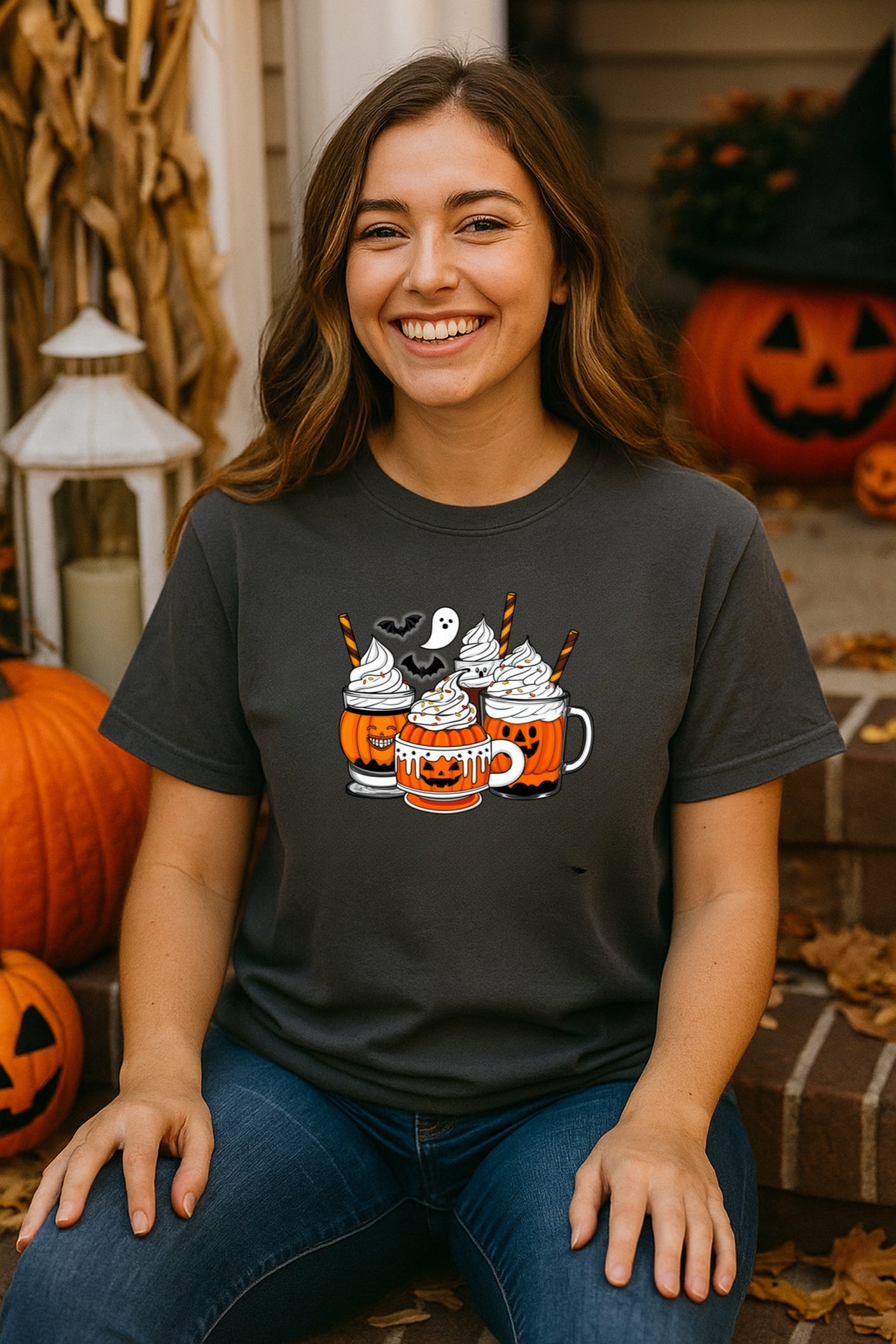 Pumpkin Spice Halloween T-shirt - Ghost & Bat Coffee Tee - Spooky Season Apparel, Comfort Colors™ Shirt for Fall