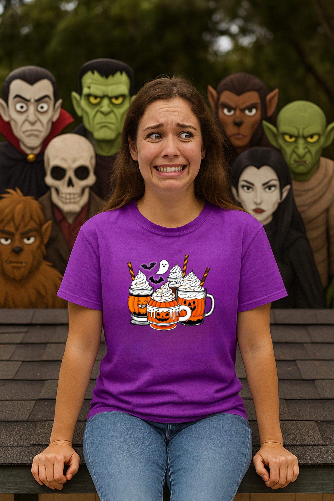 Pumpkin Spice Halloween T-shirt - Ghost & Bat Coffee Tee - Spooky Season Apparel, Comfort Colors™ Shirt for Fall