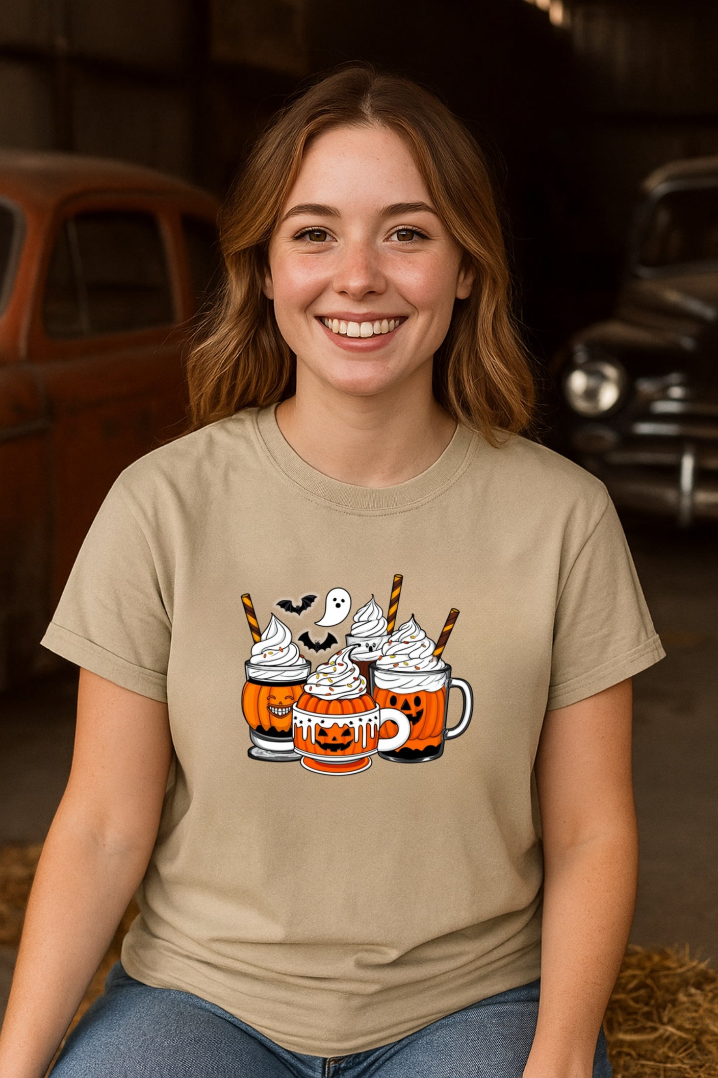 Pumpkin Spice Halloween T-shirt - Ghost & Bat Coffee Tee - Spooky Season Apparel, Comfort Colors™ Shirt for Fall