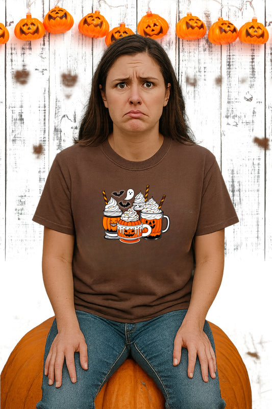 Pumpkin Spice Halloween T-shirt - Ghost & Bat Coffee Tee - Spooky Season Apparel, Comfort Colors™ Shirt for Fall