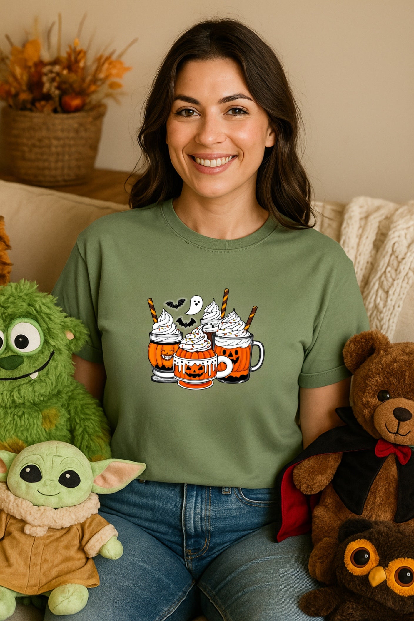 Pumpkin Spice Halloween T-shirt - Ghost & Bat Coffee Tee - Spooky Season Apparel, Comfort Colors™ Shirt for Fall