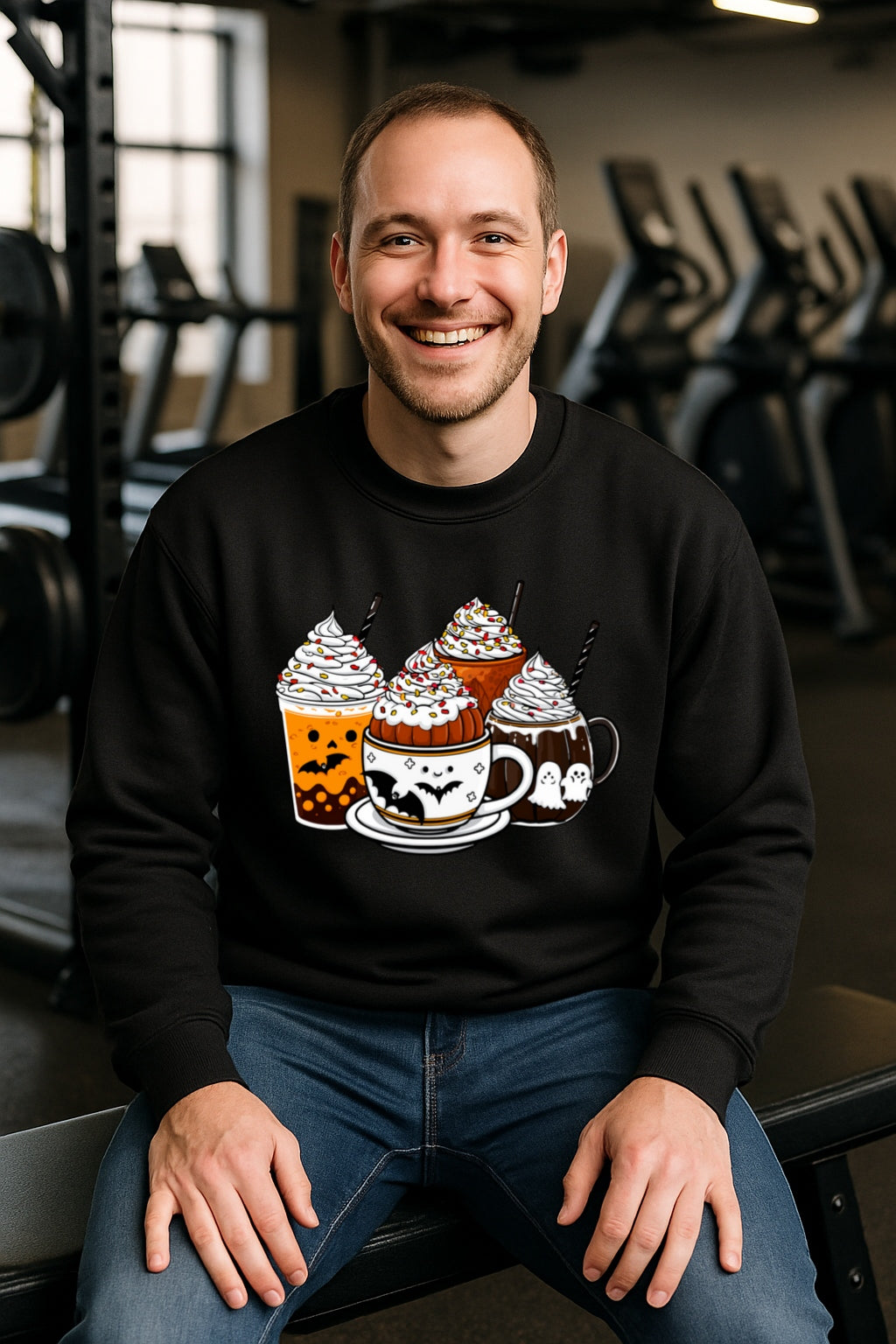 Cute Spooky Halloween Coffee Sweatshirt - Ghost Cocoa, Pumpkin Latte & Bat Mug - Cozy Fall Gildan 18000 Crewneck, Pumpkin Spice Sweater,