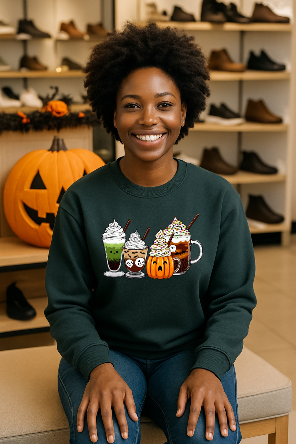 Halloween Coffee Sweatshirt, Pumpkin Latte, Matcha Potion, Ghost Mug, Fall Gildan 18000 Crewneck, Cozy Autumn Shirt